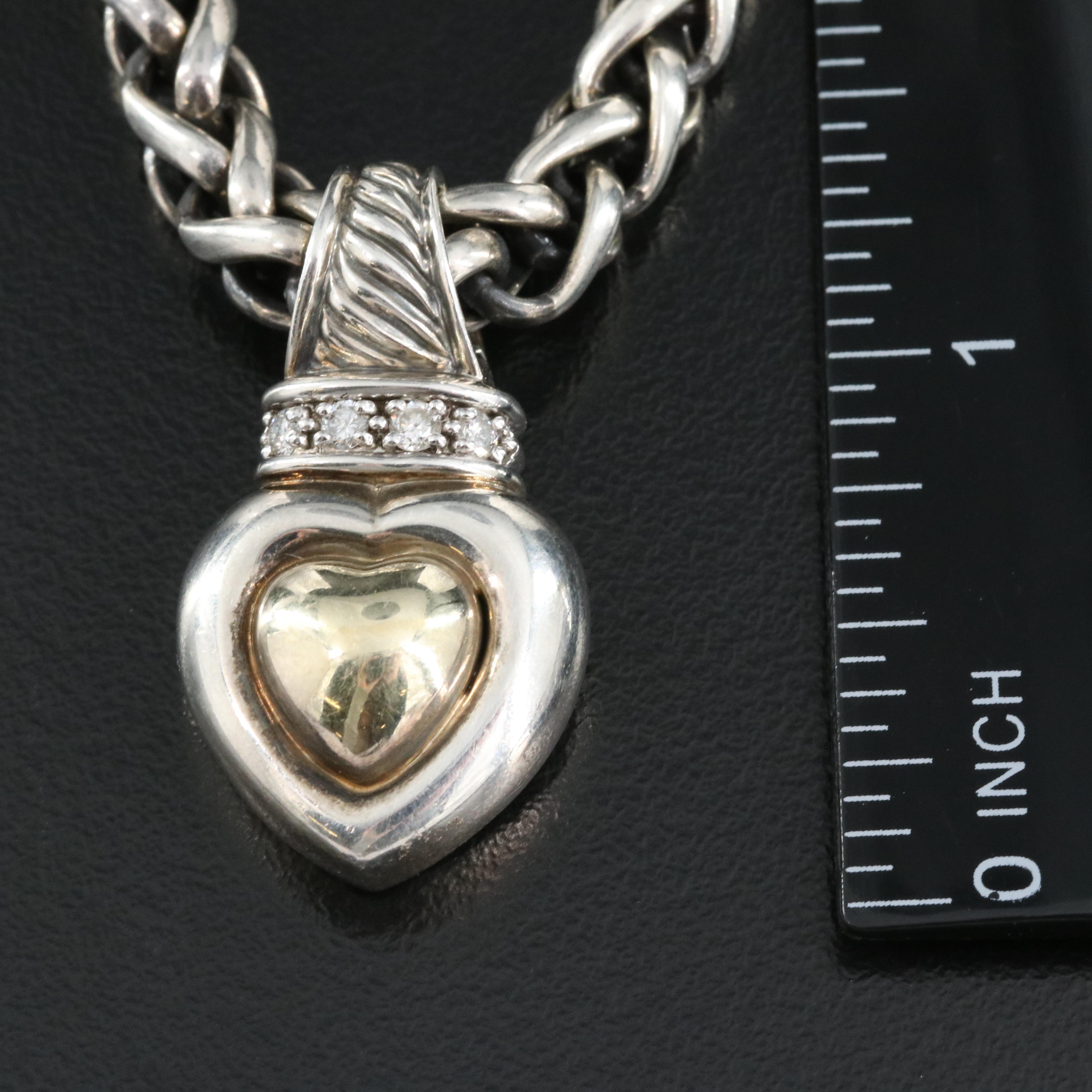 David Yurman Sterling Diamond Pendant with 18K Accents on Chain with 14K Accents