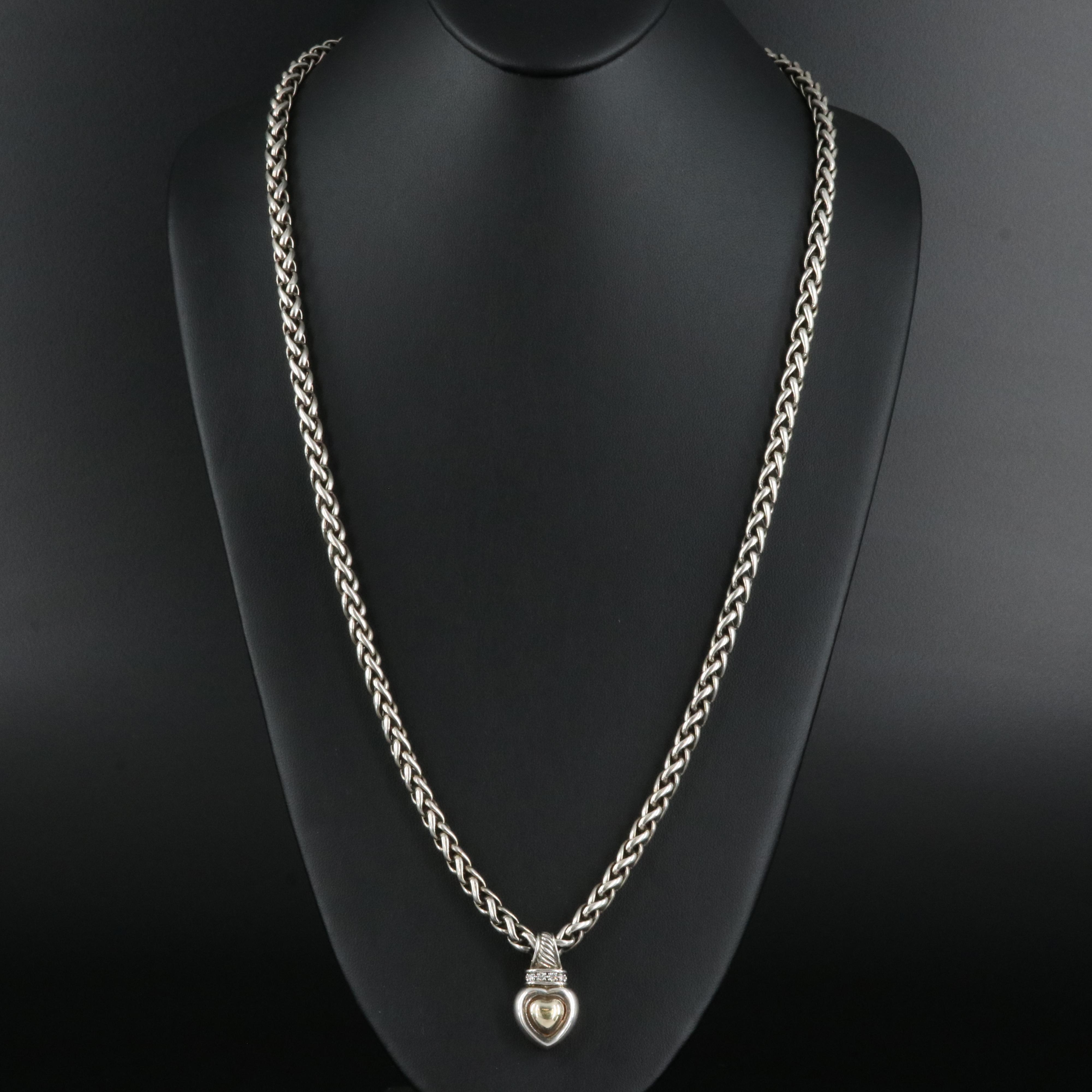 David Yurman Sterling Diamond Pendant with 18K Accents on Chain with 14K Accents