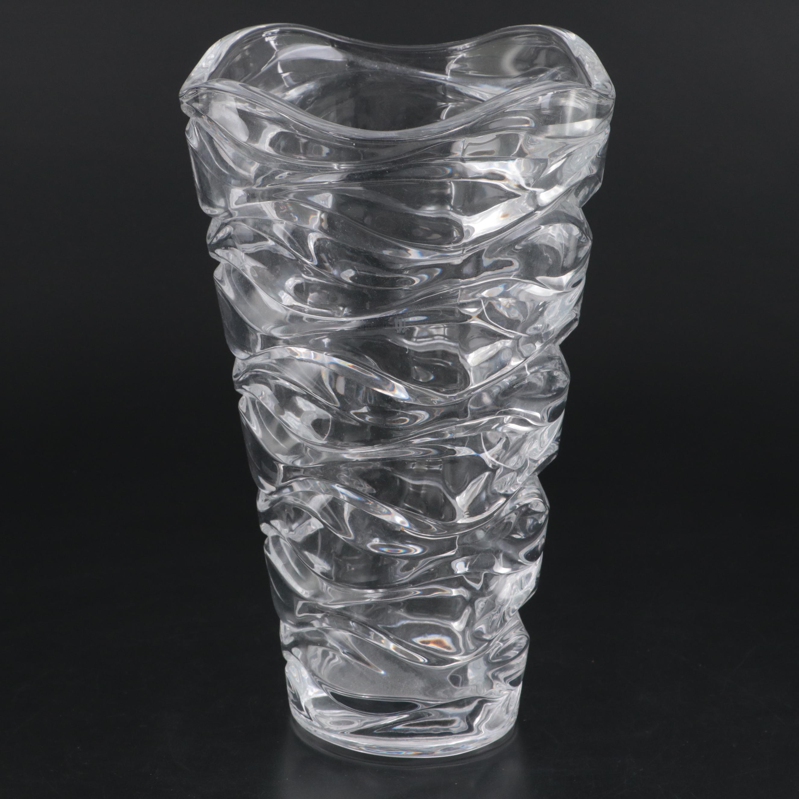 Italian Hand Blown Cased Dimpled Glass Pitcher with Cristal D'Arques-Durand Vase