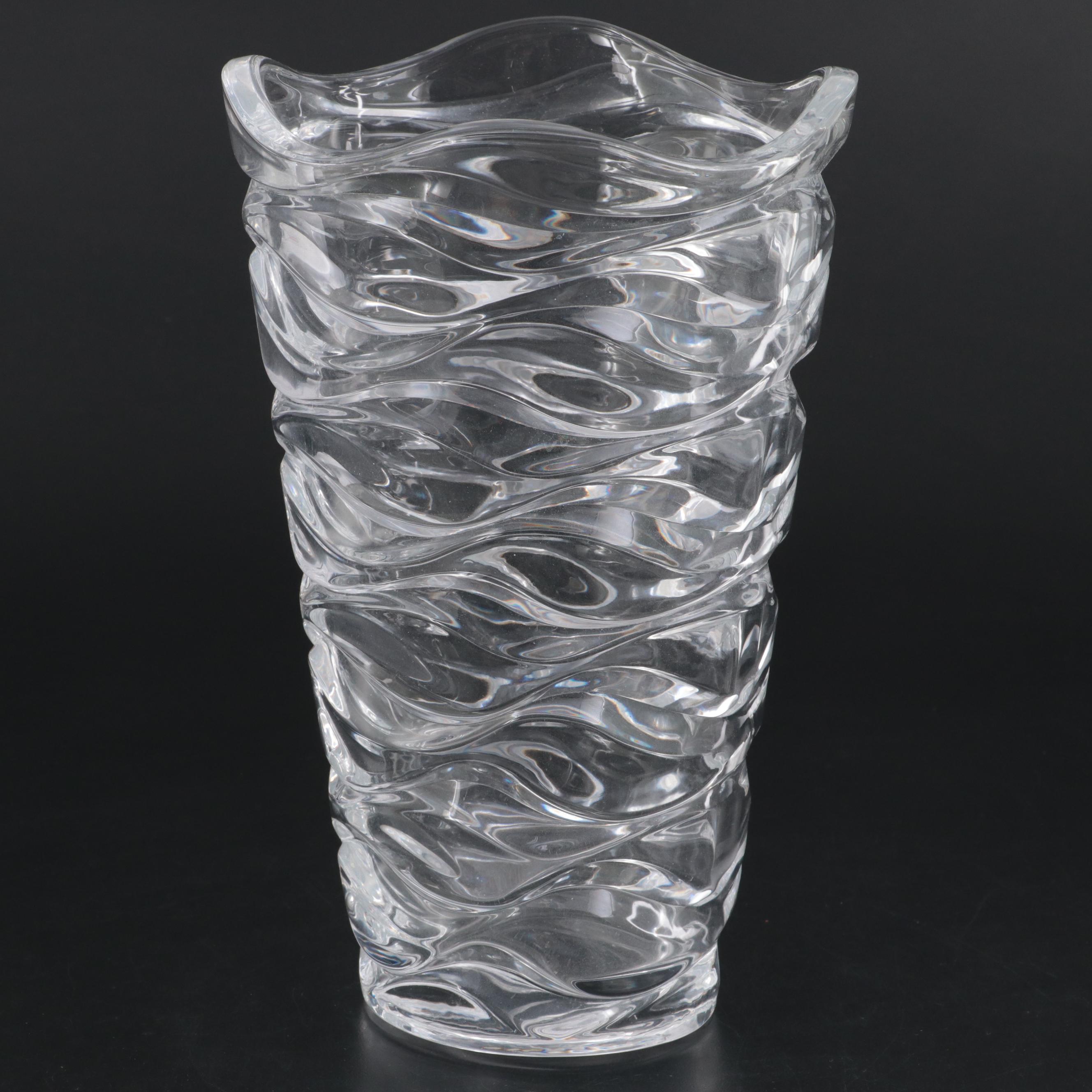 Italian Hand Blown Cased Dimpled Glass Pitcher with Cristal D'Arques-Durand Vase