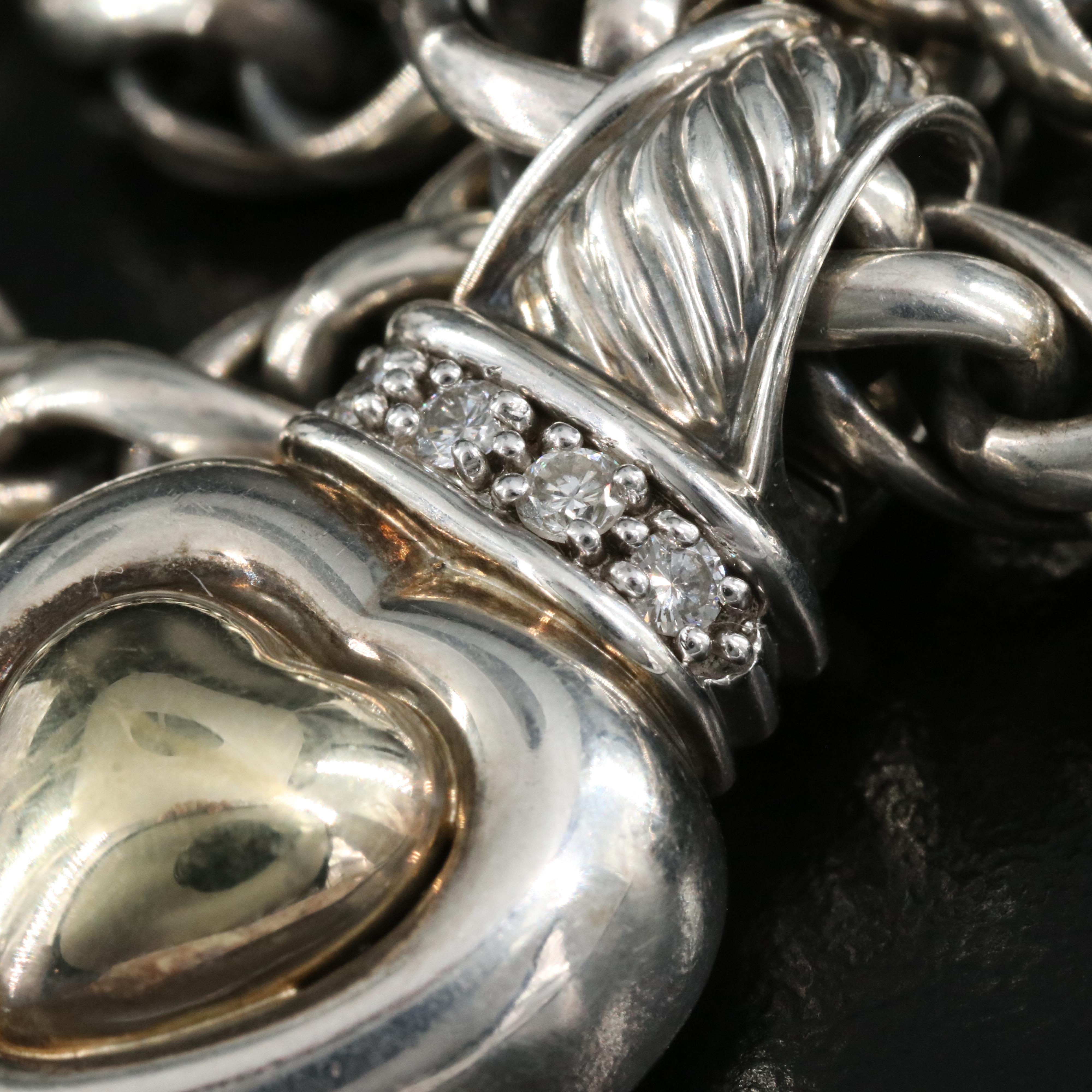 David Yurman Sterling Diamond Pendant with 18K Accents on Chain with 14K Accents