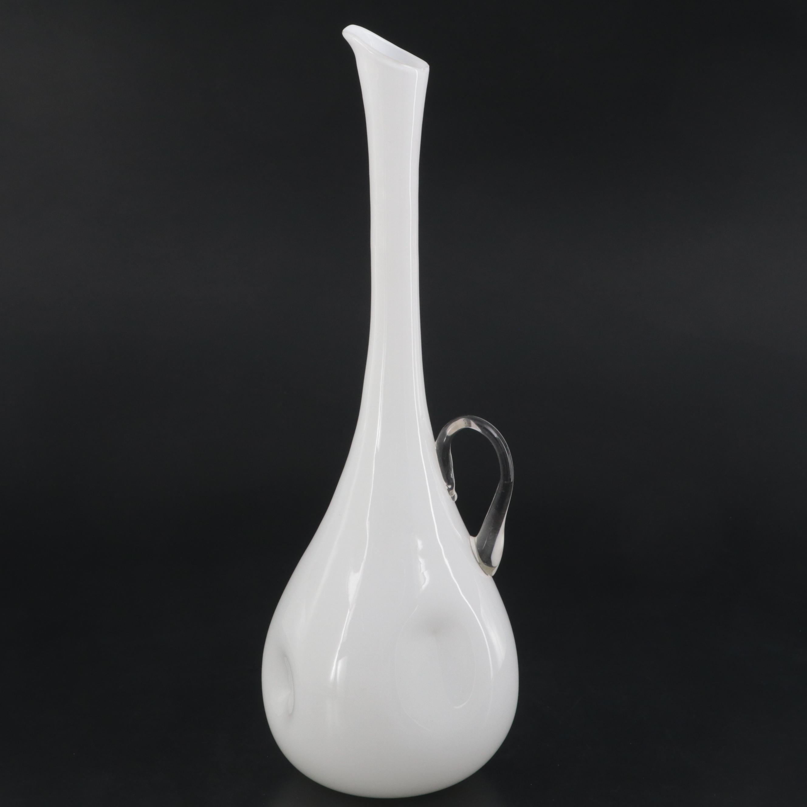 Italian Hand Blown Cased Dimpled Glass Pitcher with Cristal D'Arques-Durand Vase