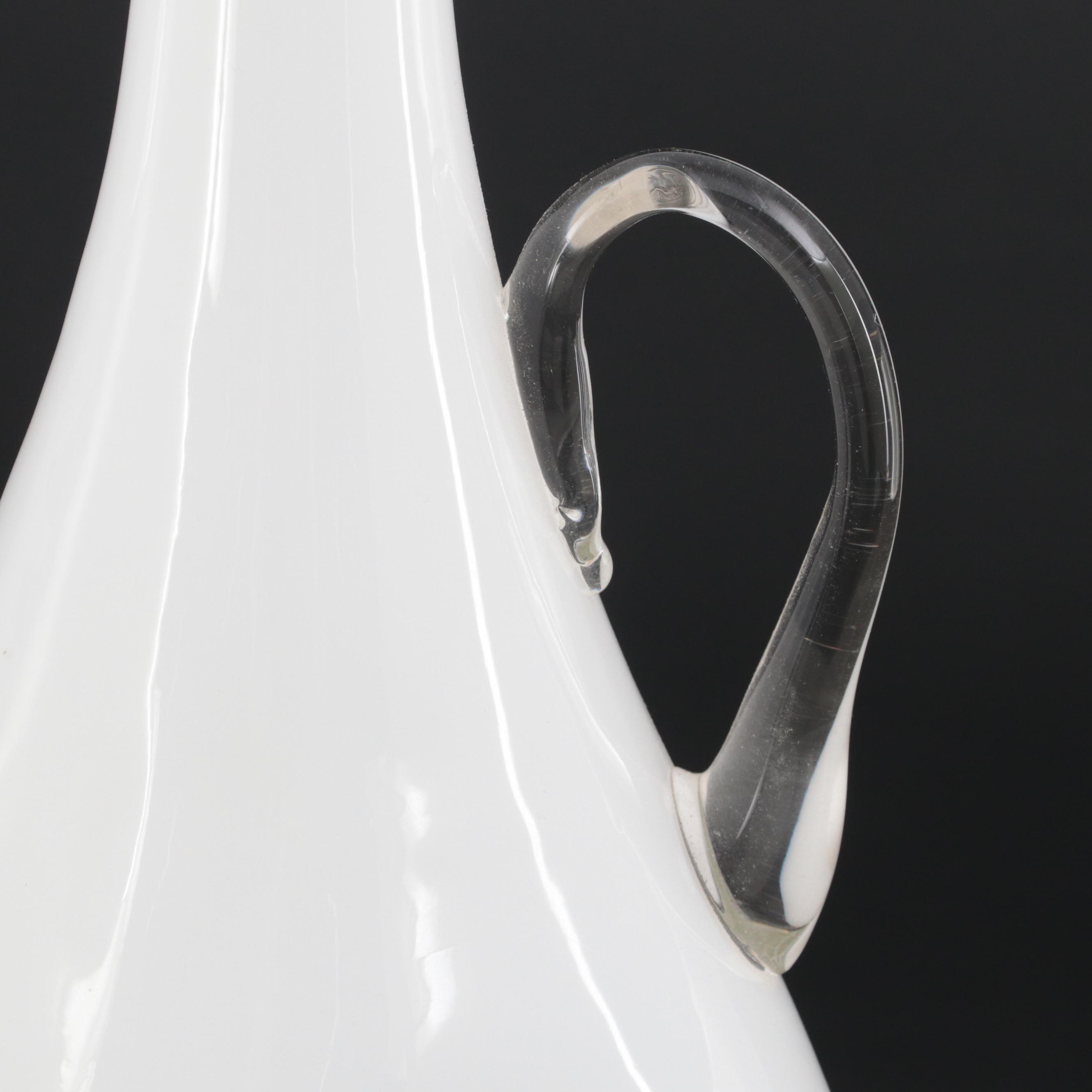 Italian Hand Blown Cased Dimpled Glass Pitcher with Cristal D'Arques-Durand Vase