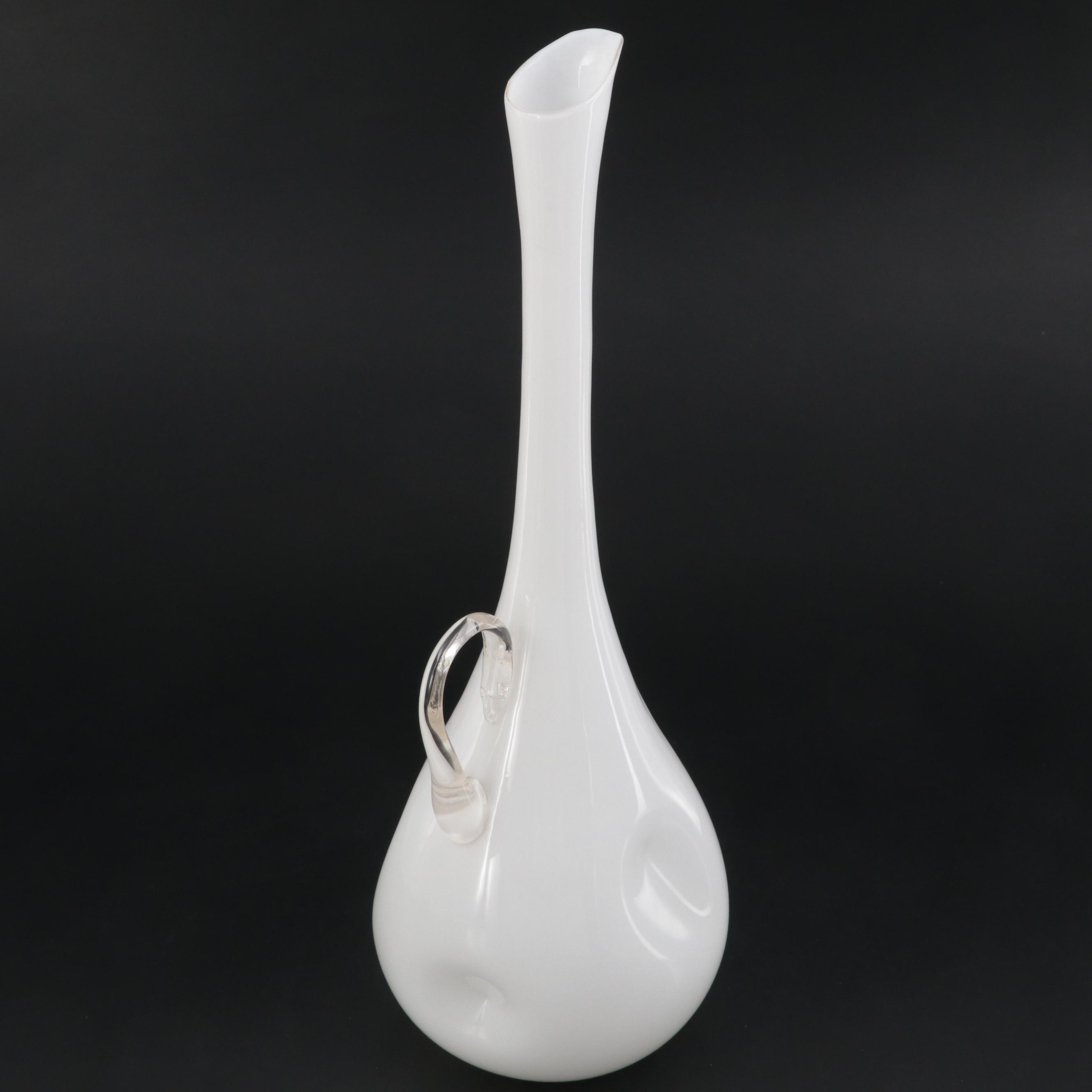 Italian Hand Blown Cased Dimpled Glass Pitcher with Cristal D'Arques-Durand Vase