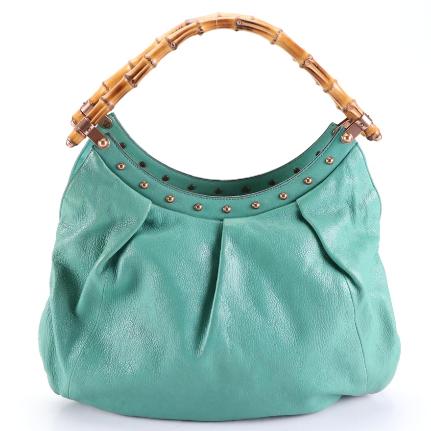 Gucci Bamboo Large Studded Hobo Bag in Grained Leather