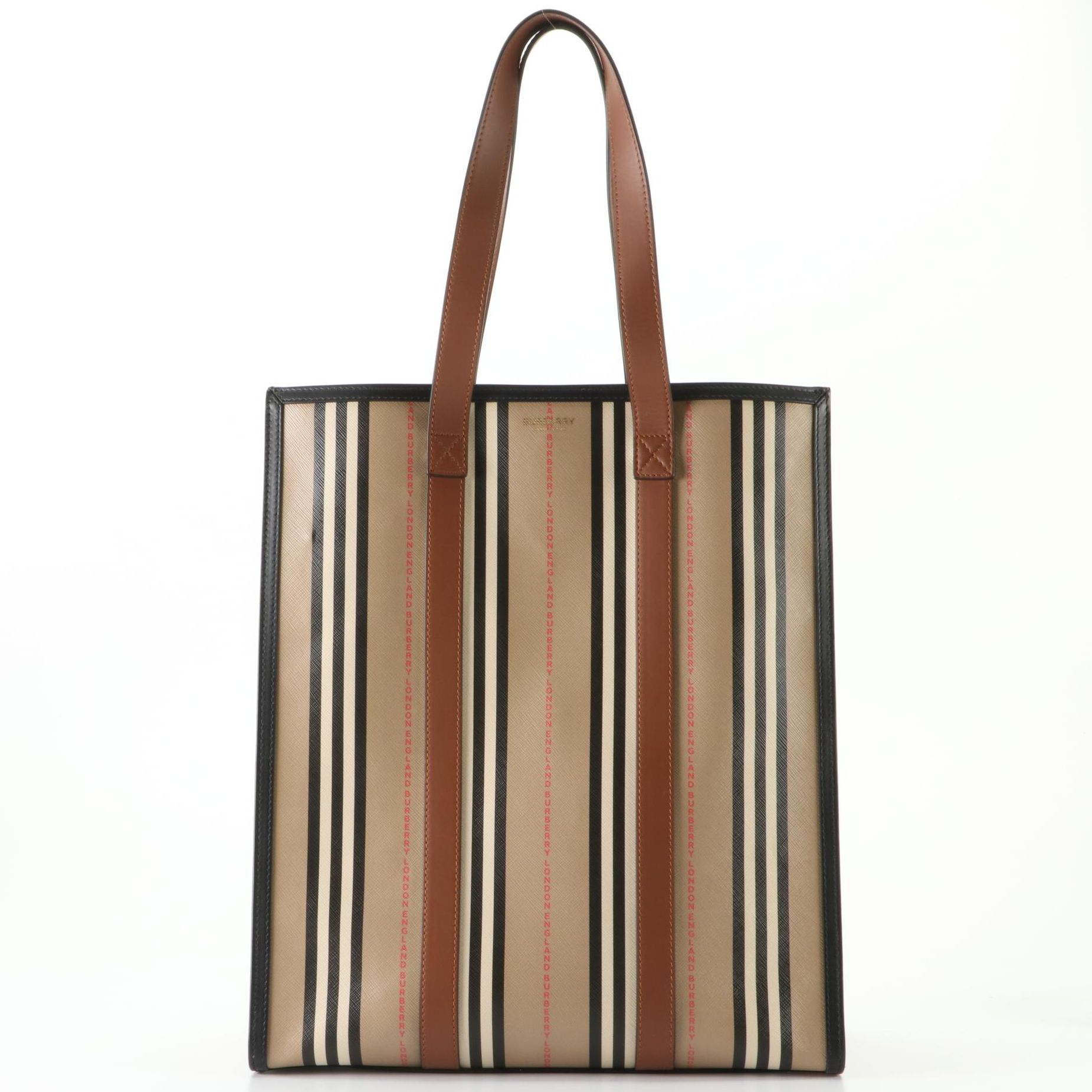 Burberry Portrait Tote in Icon Stripe E-Canvas and Leather