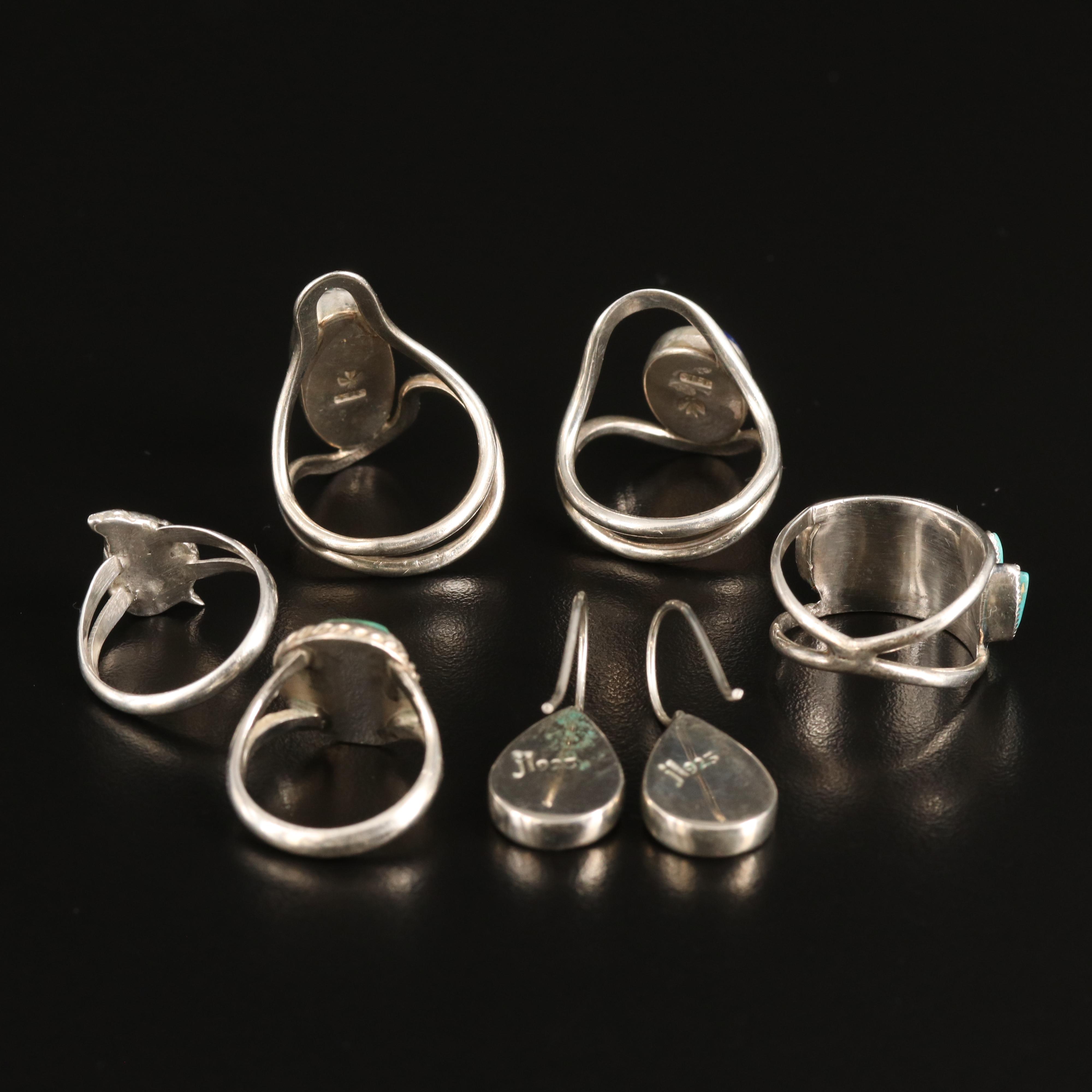 Artisan Signed Earrings Included in Ring Grouping with Turquoise