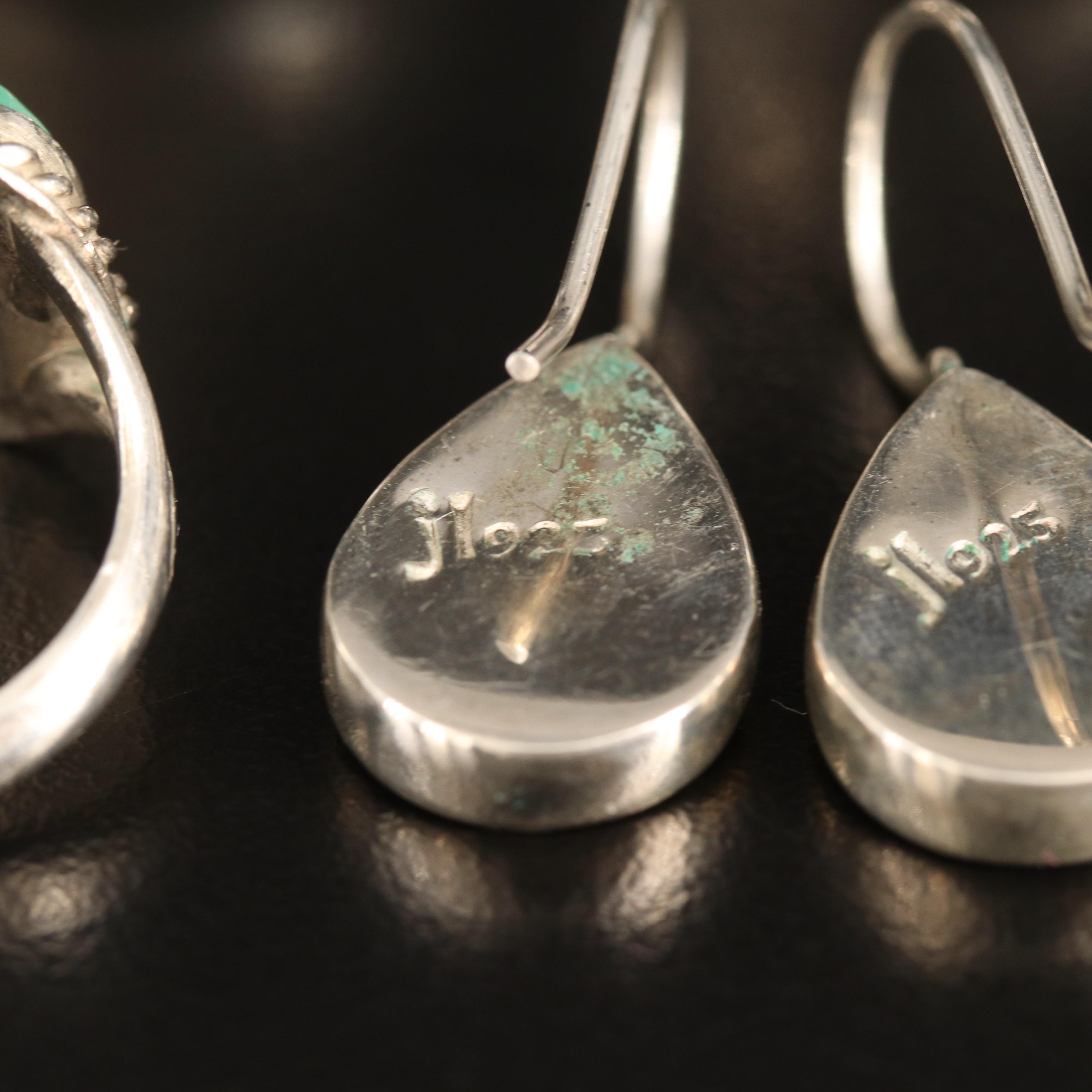 Artisan Signed Earrings Included in Ring Grouping with Turquoise