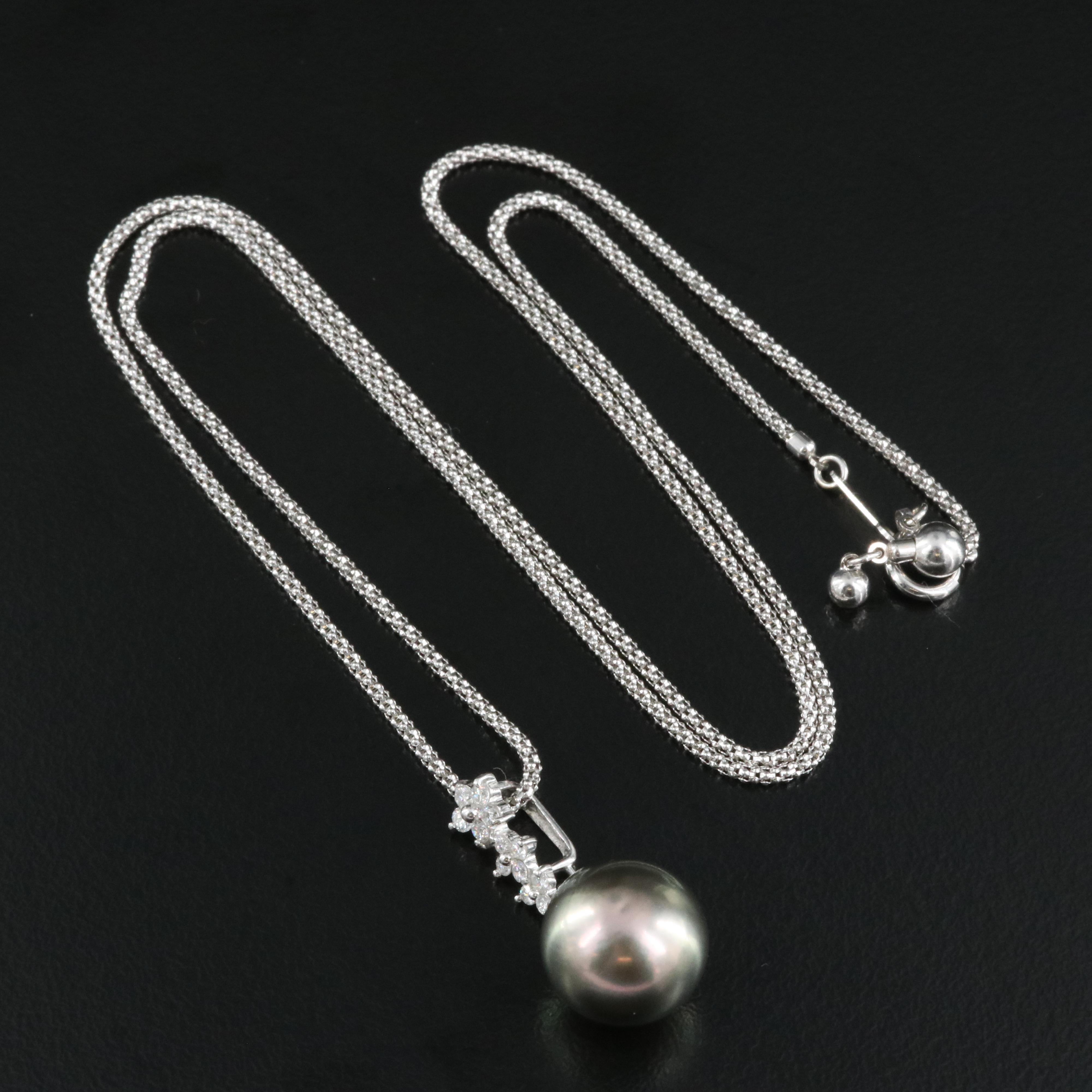 18K 11.64 x 11.38 mm Pearl and Diamond Pendant Necklace with GIA Report