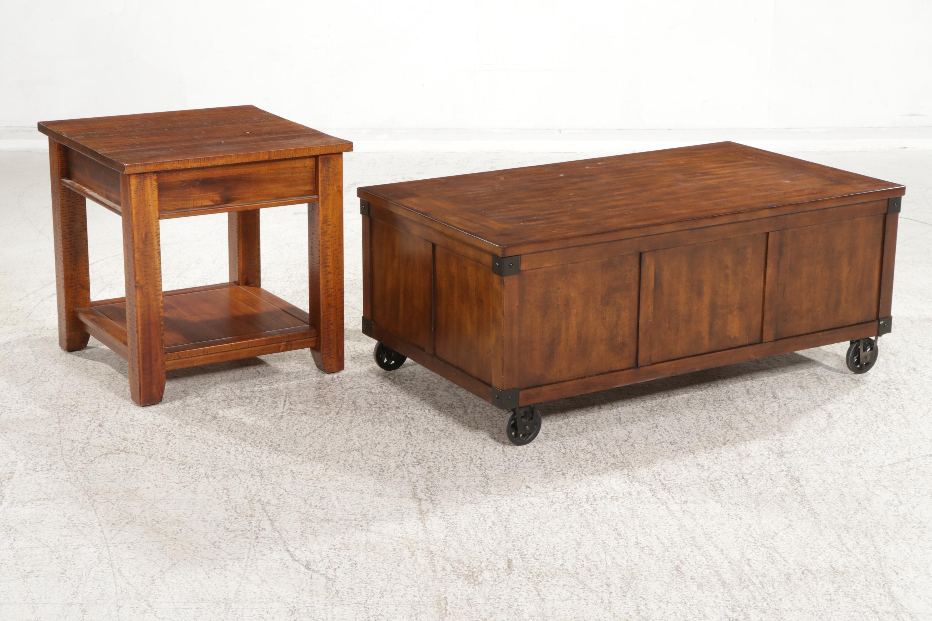 Ashley Furniture Six-Drawer Coffee Table With Acacia Wood End Table