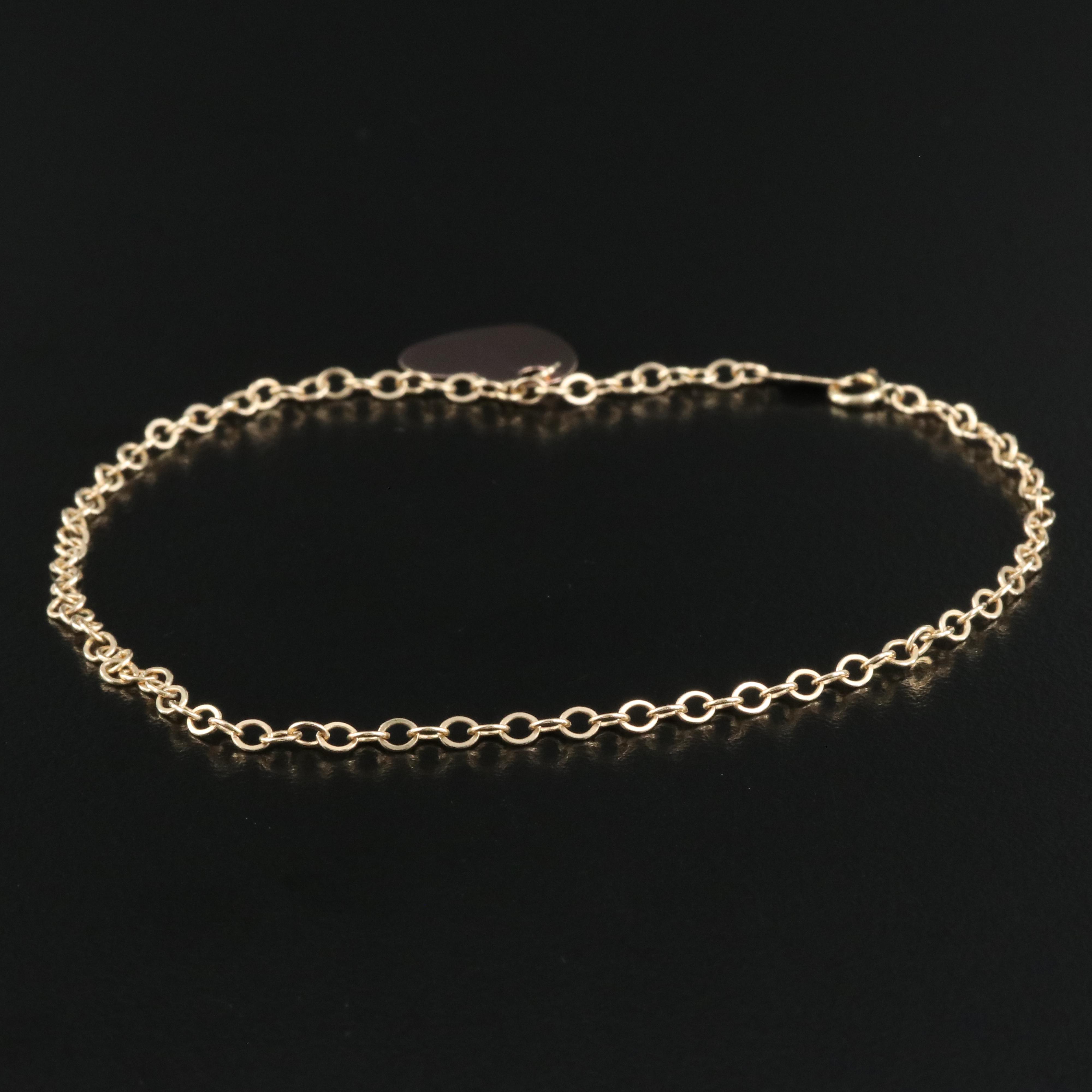 14K Cable Chain Anklet with Rose Gold Heart Charm