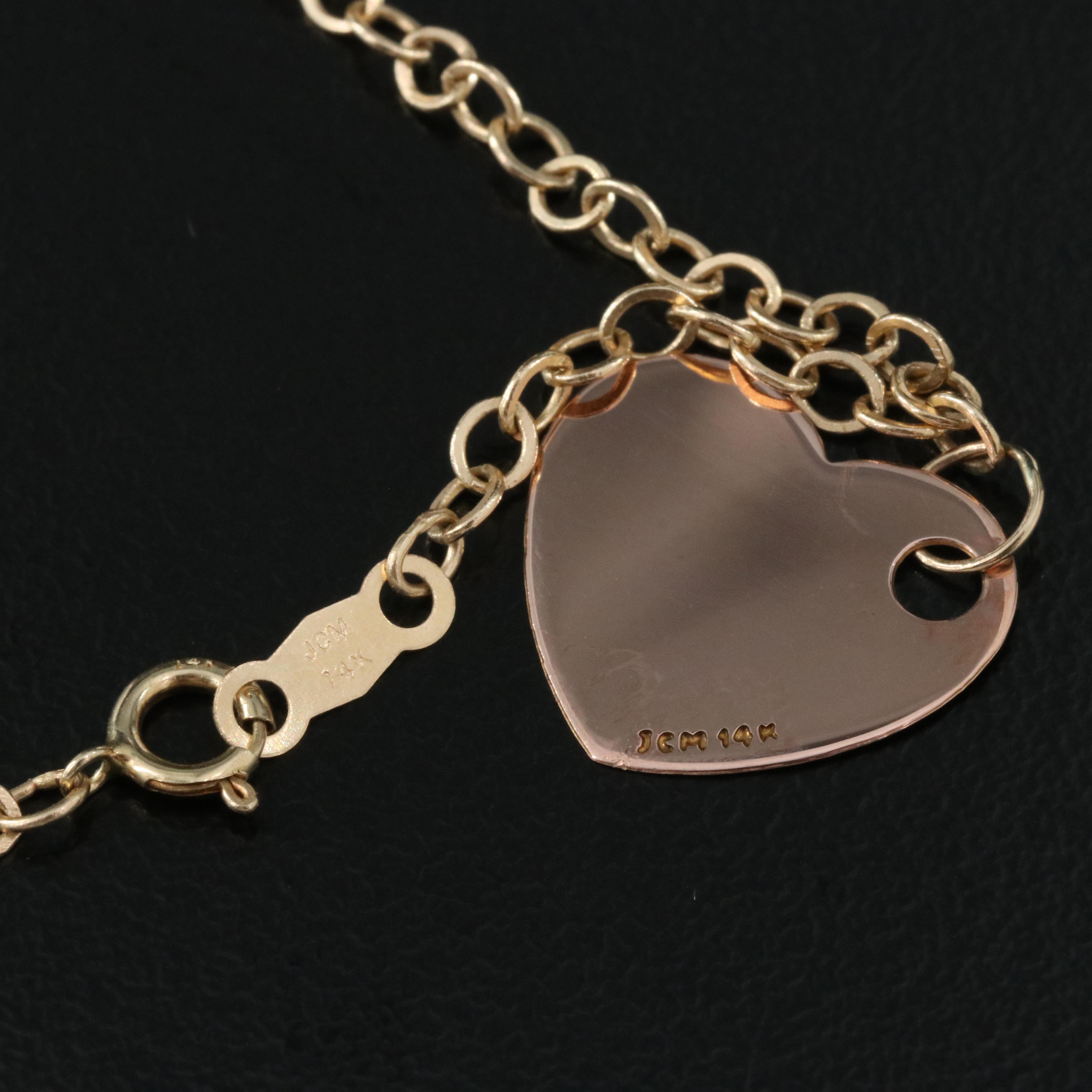 14K Cable Chain Anklet with Rose Gold Heart Charm