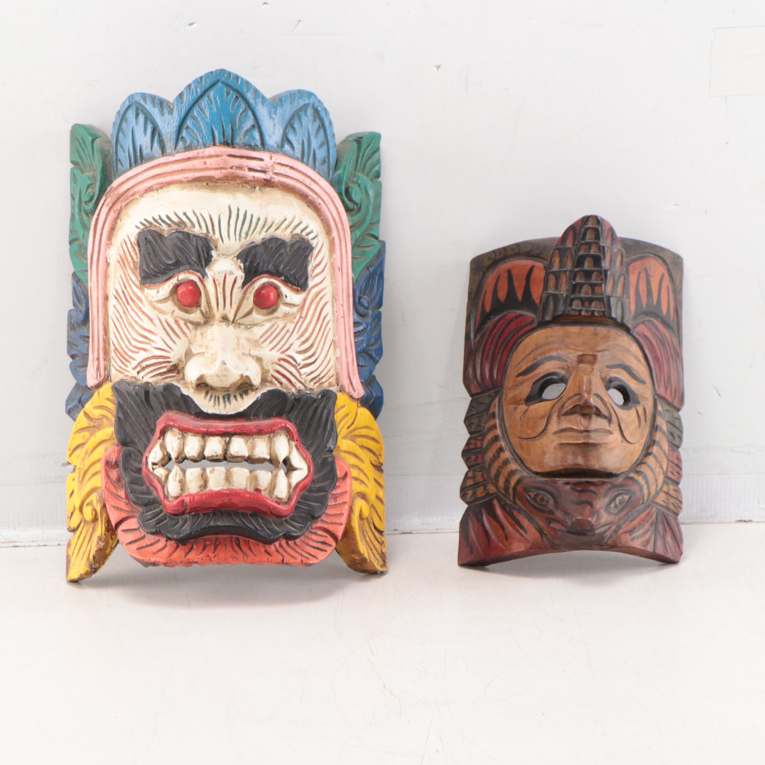 Mexican and Indonesian Carved Wood and Ceramic Masks
