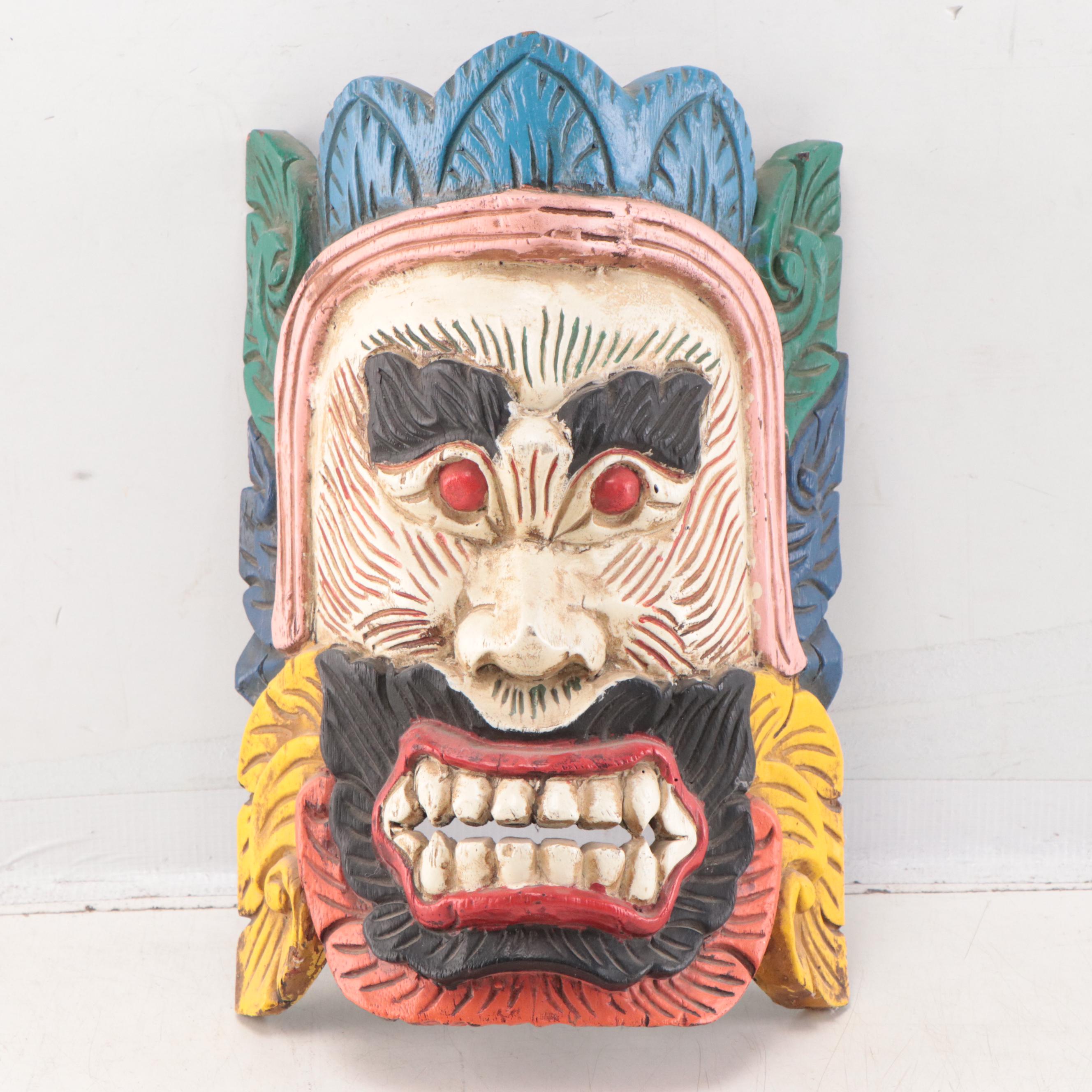 Mexican and Indonesian Carved Wood and Ceramic Masks