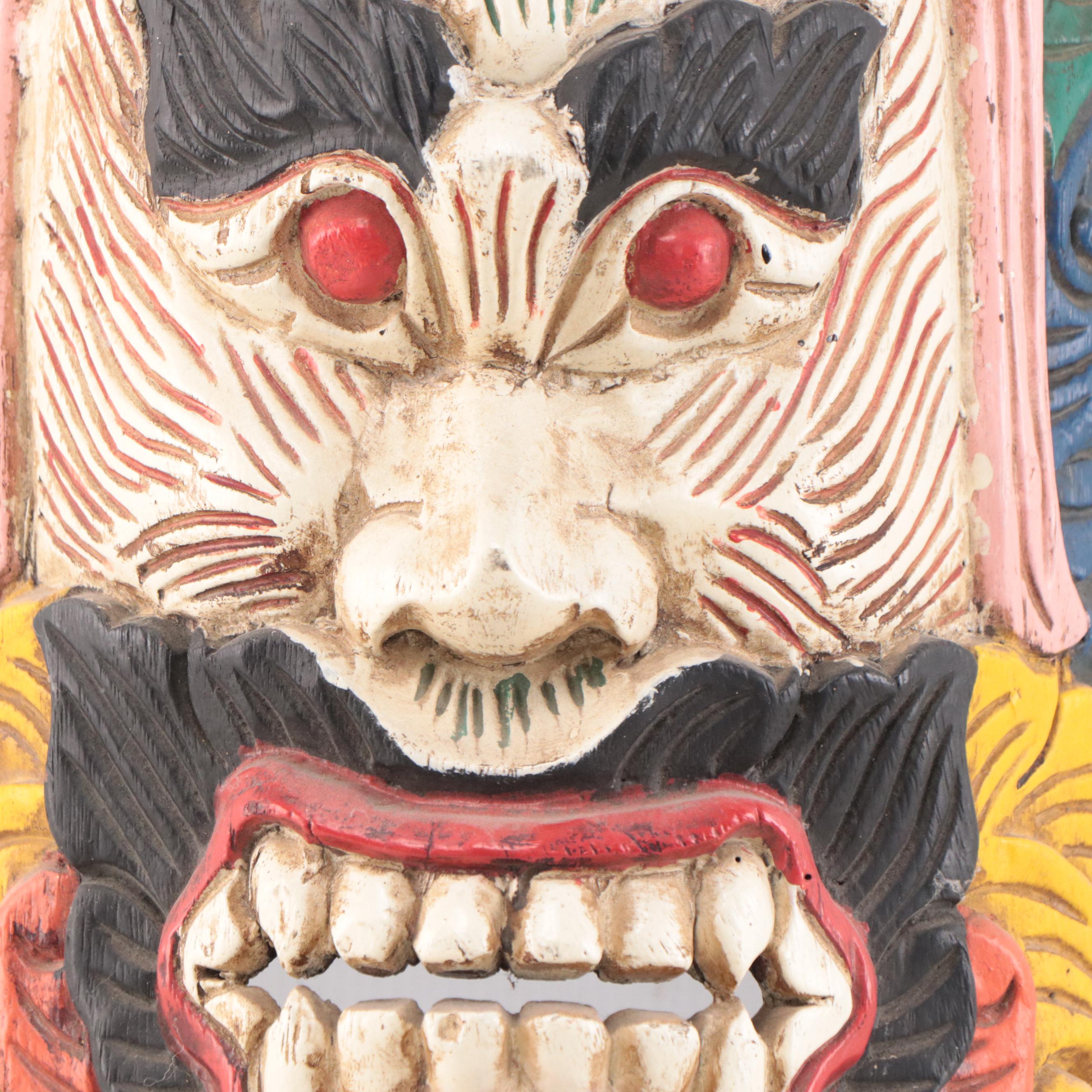 Mexican and Indonesian Carved Wood and Ceramic Masks