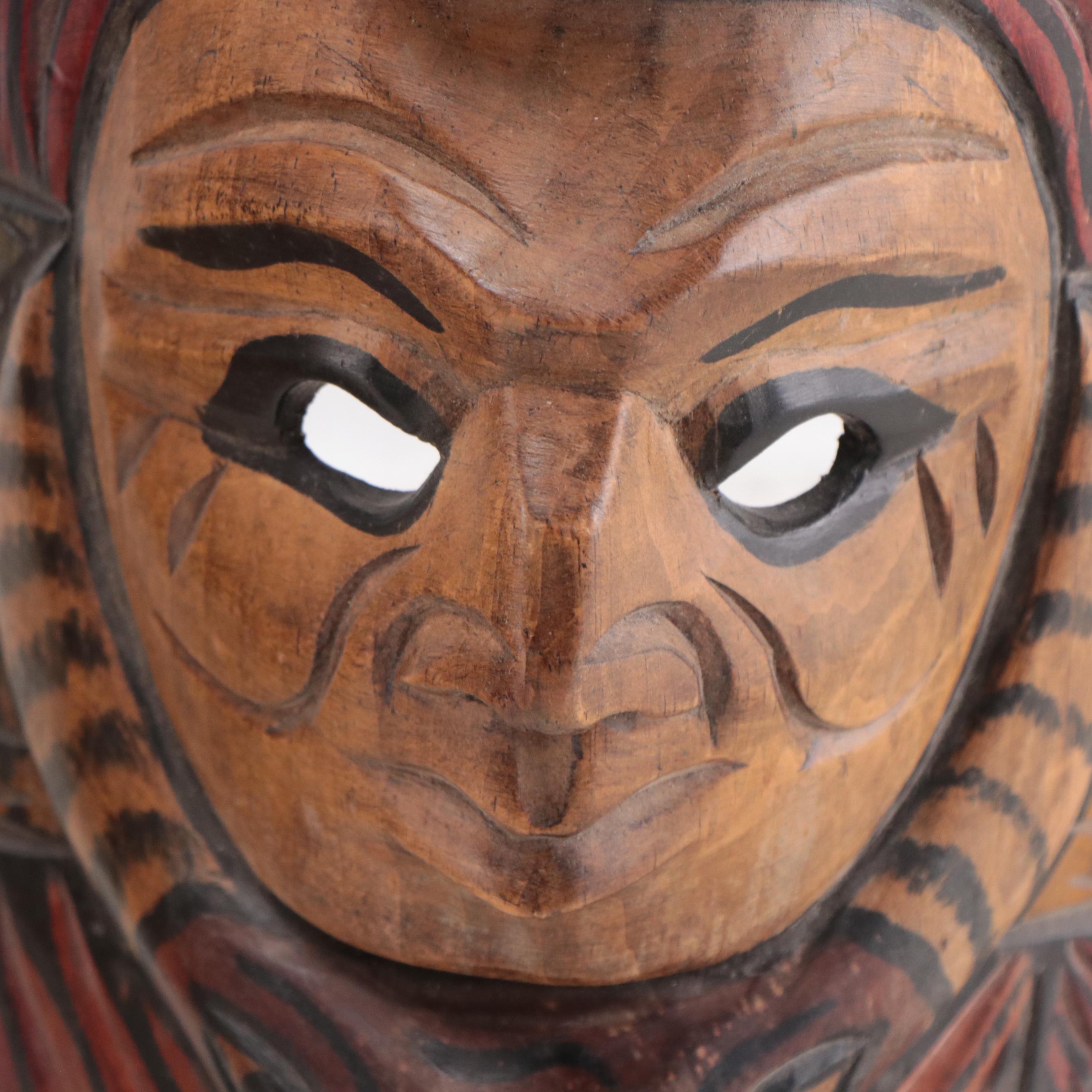 Mexican and Indonesian Carved Wood and Ceramic Masks