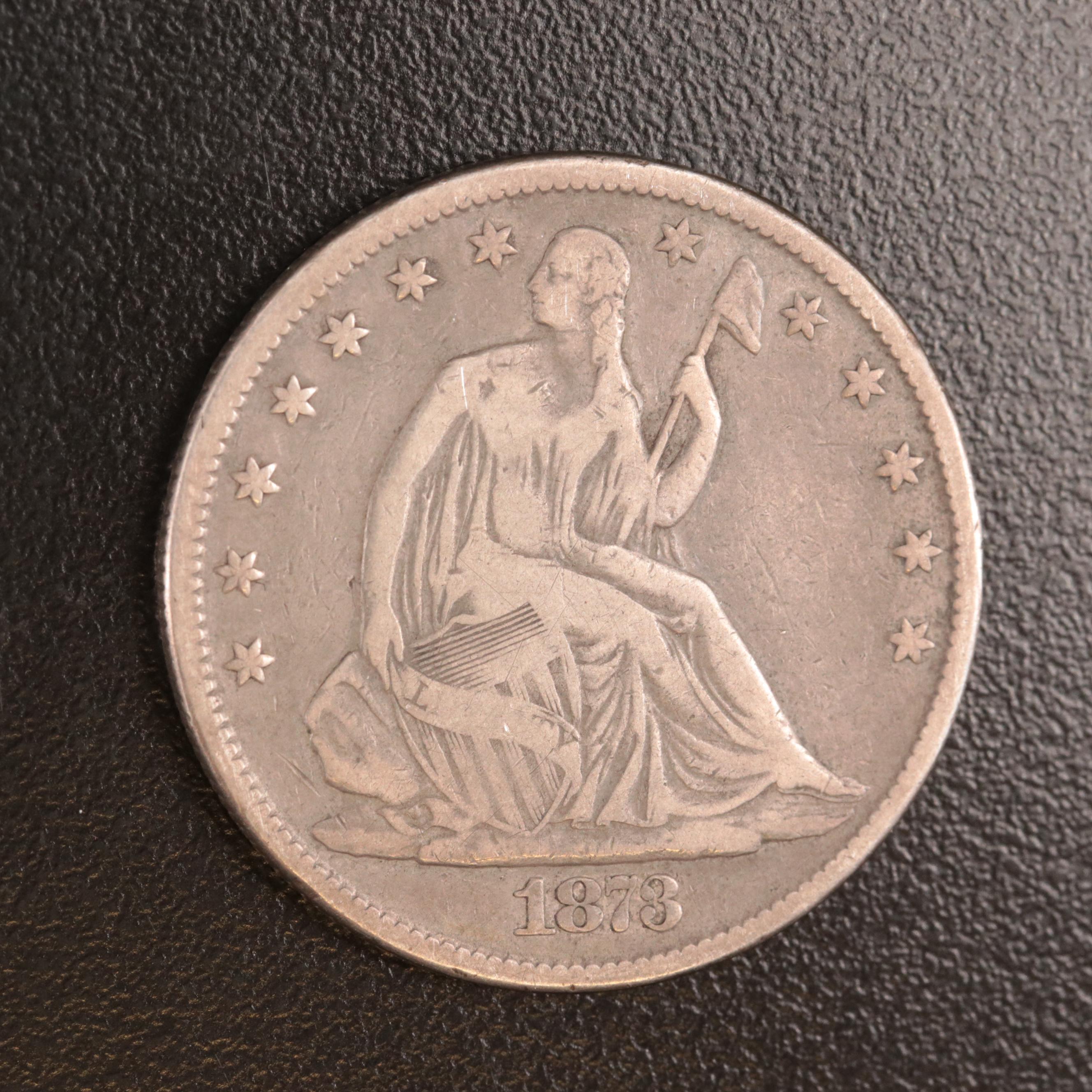 1873 "No Arrows - Closed 3" Variety Liberty Seated Silver Half Dollar