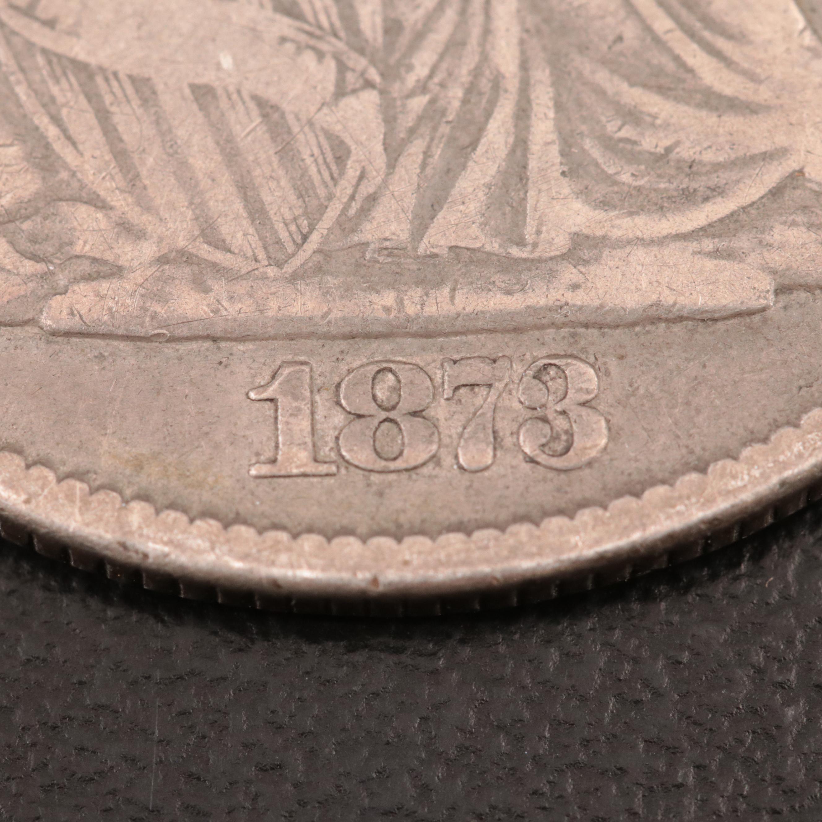 1873 "No Arrows - Closed 3" Variety Liberty Seated Silver Half Dollar