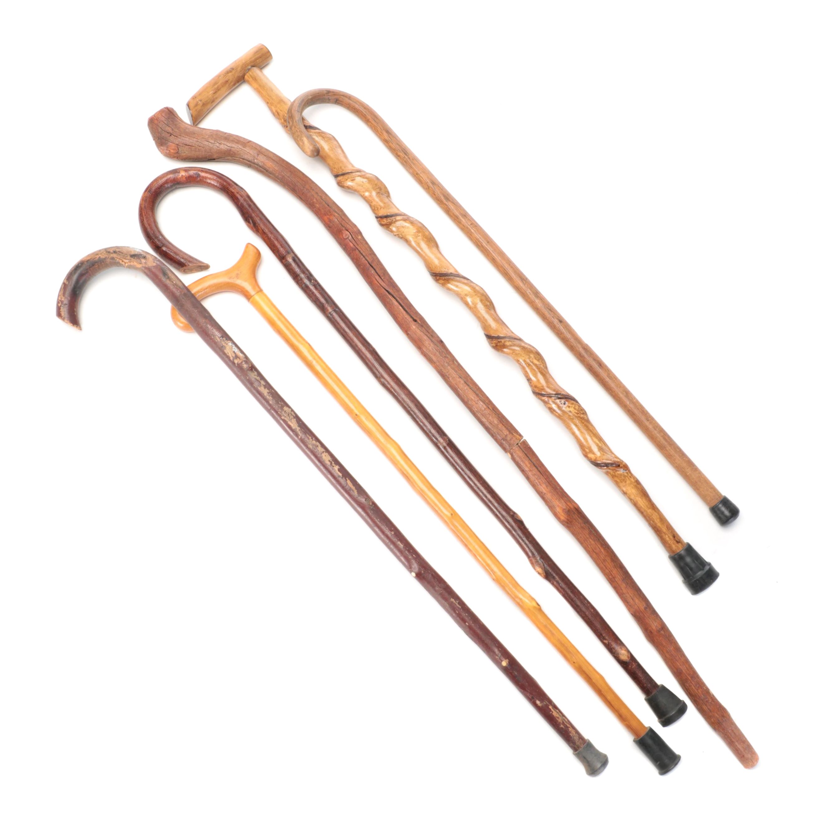 Hand-Carved Wooden Canes Including Thornwood and Bentwood