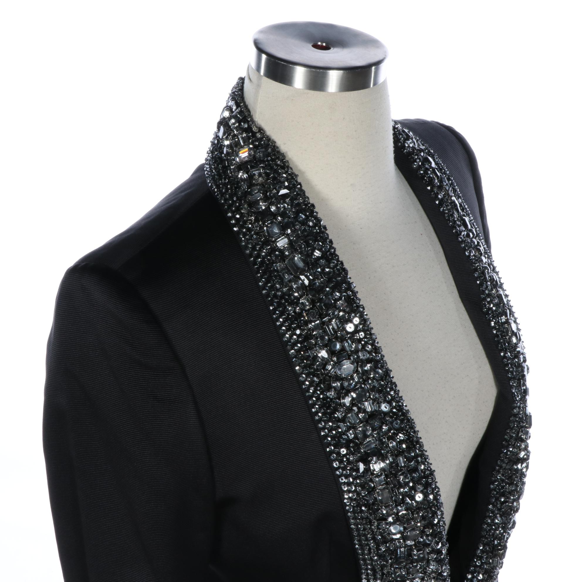 Gucci Textured Cotton Silk Evening Jacket with Embellished Lapel