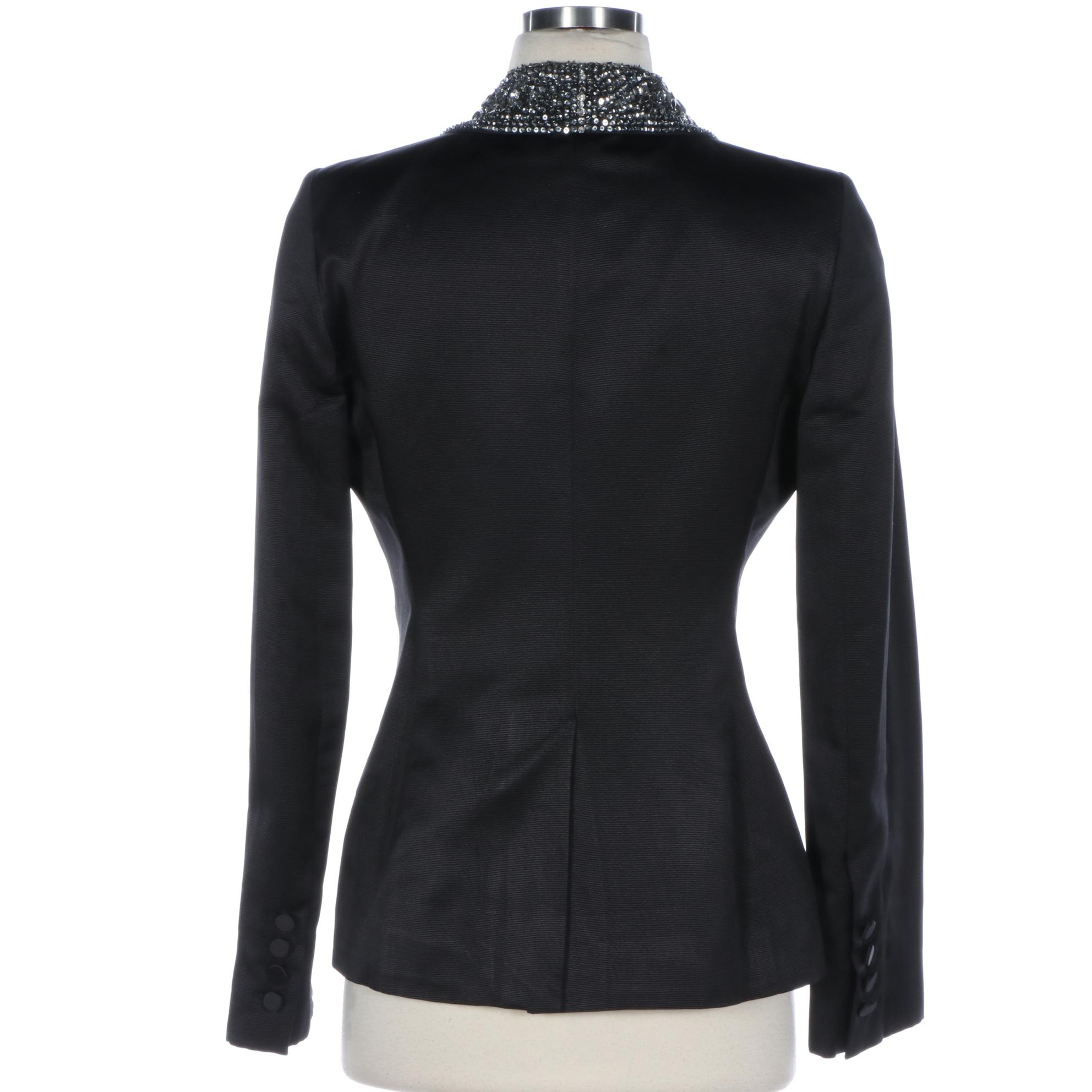 Gucci Textured Cotton Silk Evening Jacket with Embellished Lapel