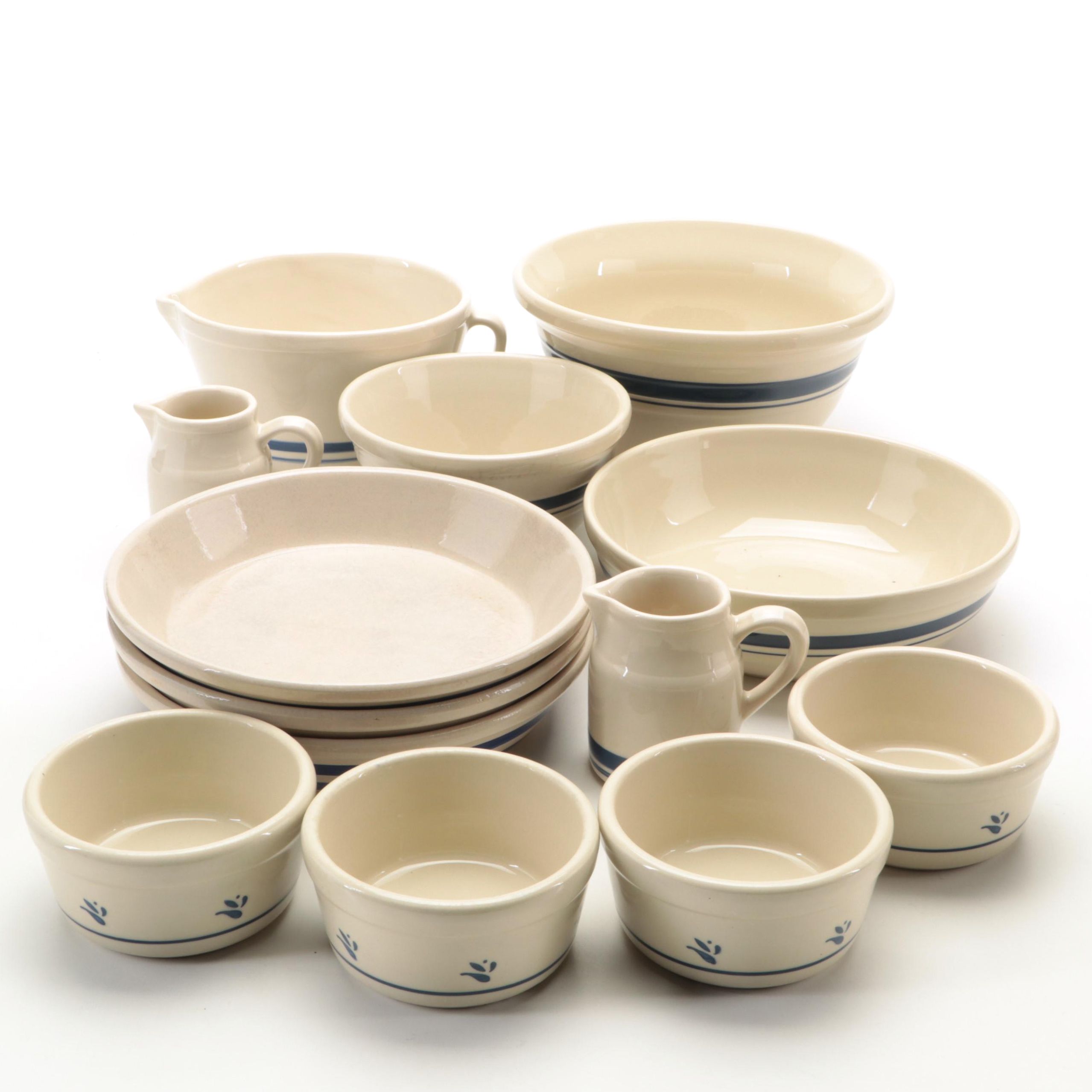 Friendship Pottery "Blue Stripe" and Robinson Ransbottom Stoneware Bakeware