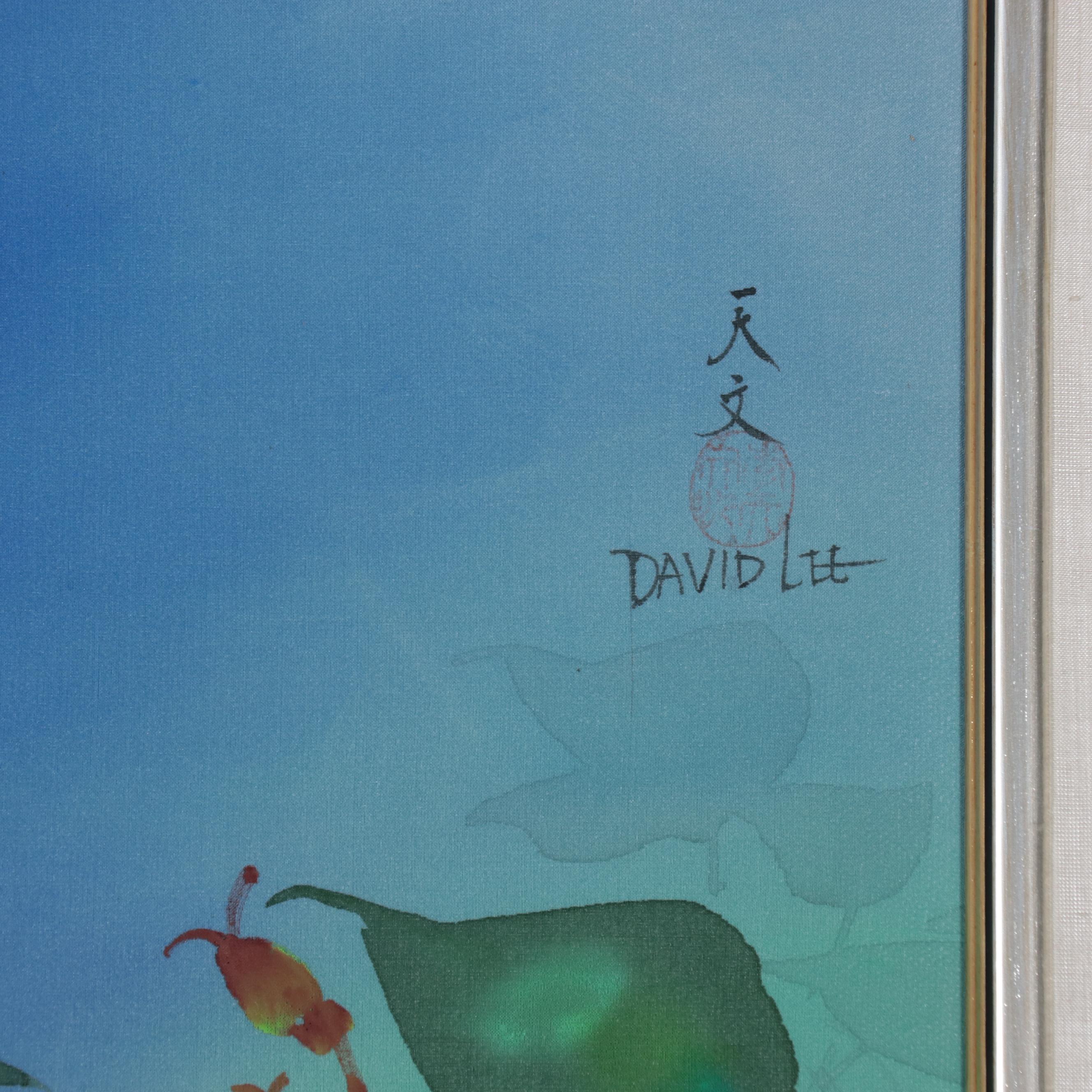 David Lee Silk Painting of Flowers, Late 20th Century
