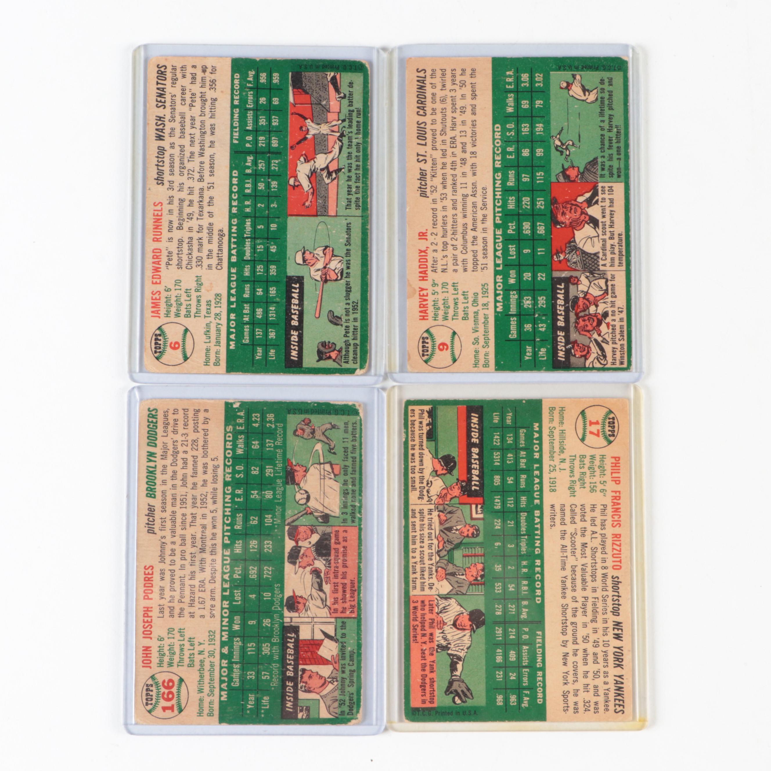 1954 Topps Baseball Cards Including Moon, Rizzuto, Podres and More