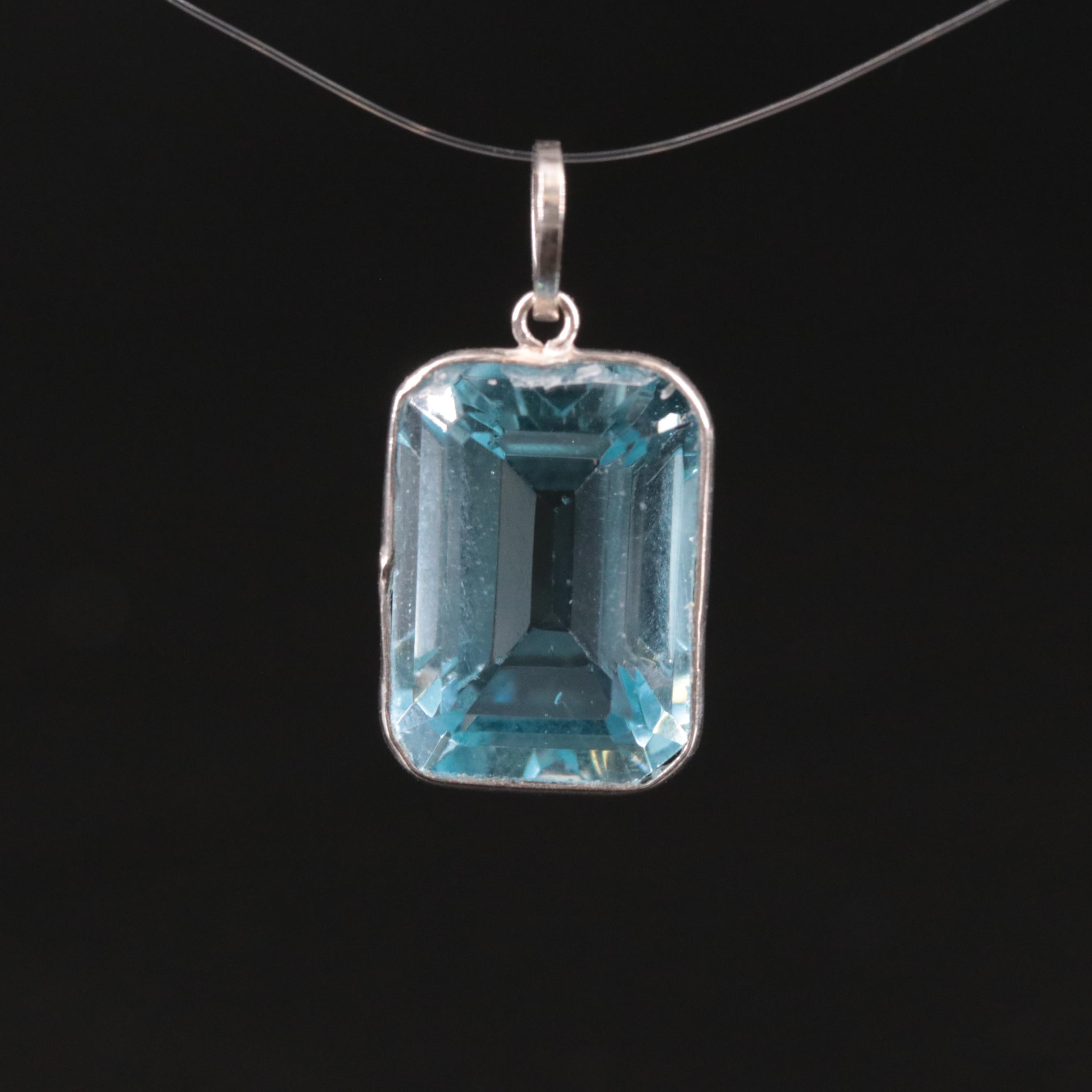 14K Blue Topaz Pendant