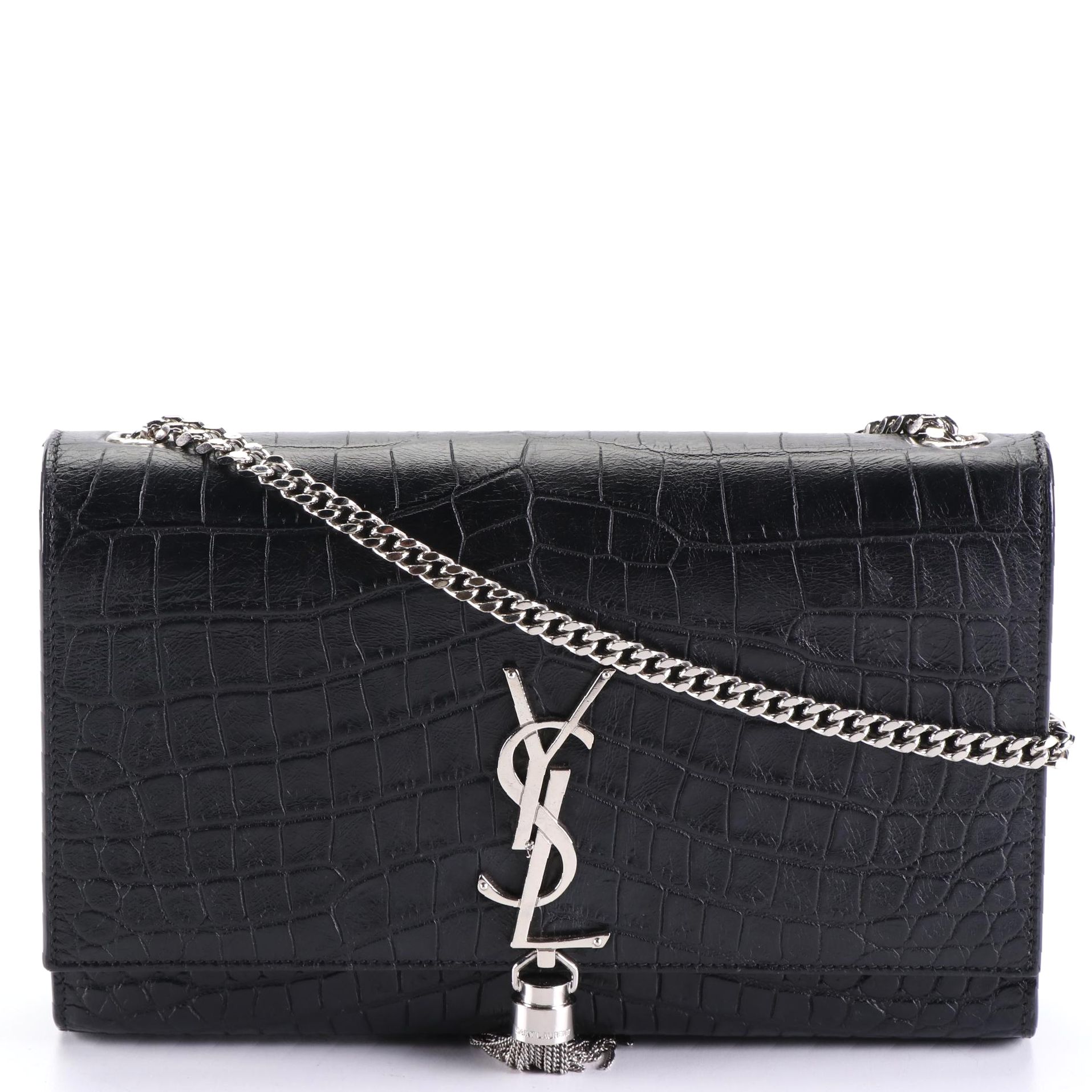 Yves Saint Laurent Kate Tassel Crossbody Clutch in Croc-Embossed Leather