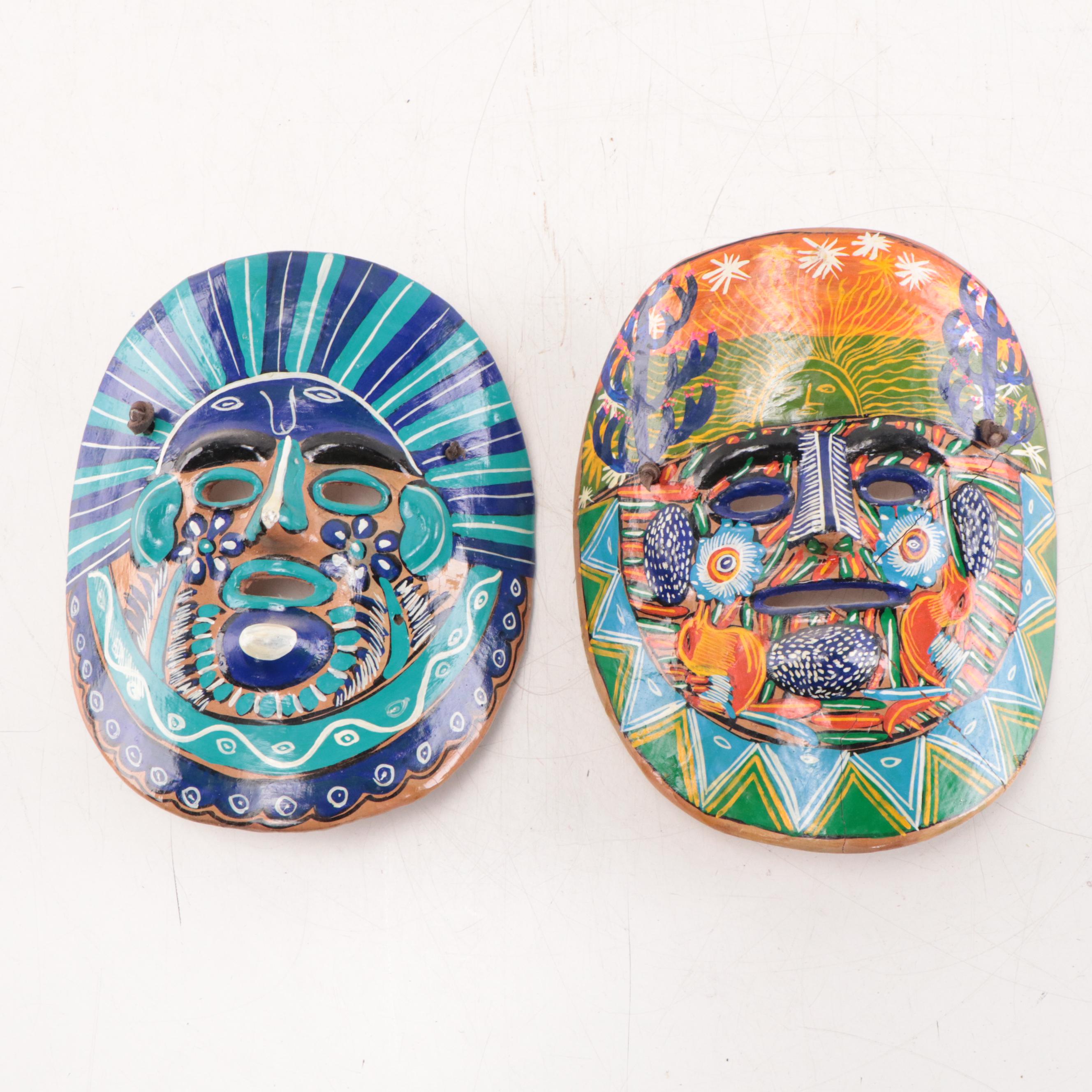 Mexican and Indonesian Carved Wood and Ceramic Masks
