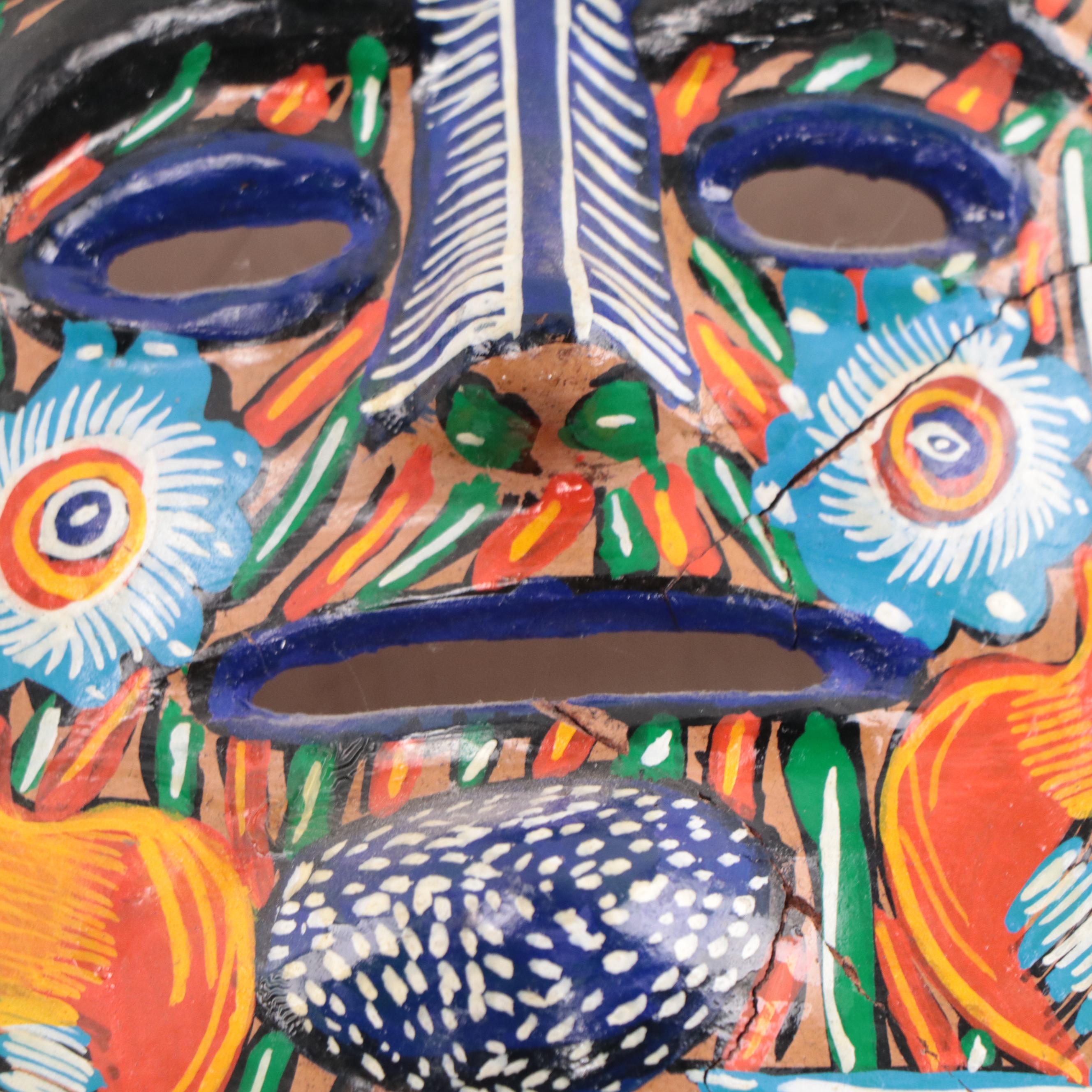 Mexican and Indonesian Carved Wood and Ceramic Masks