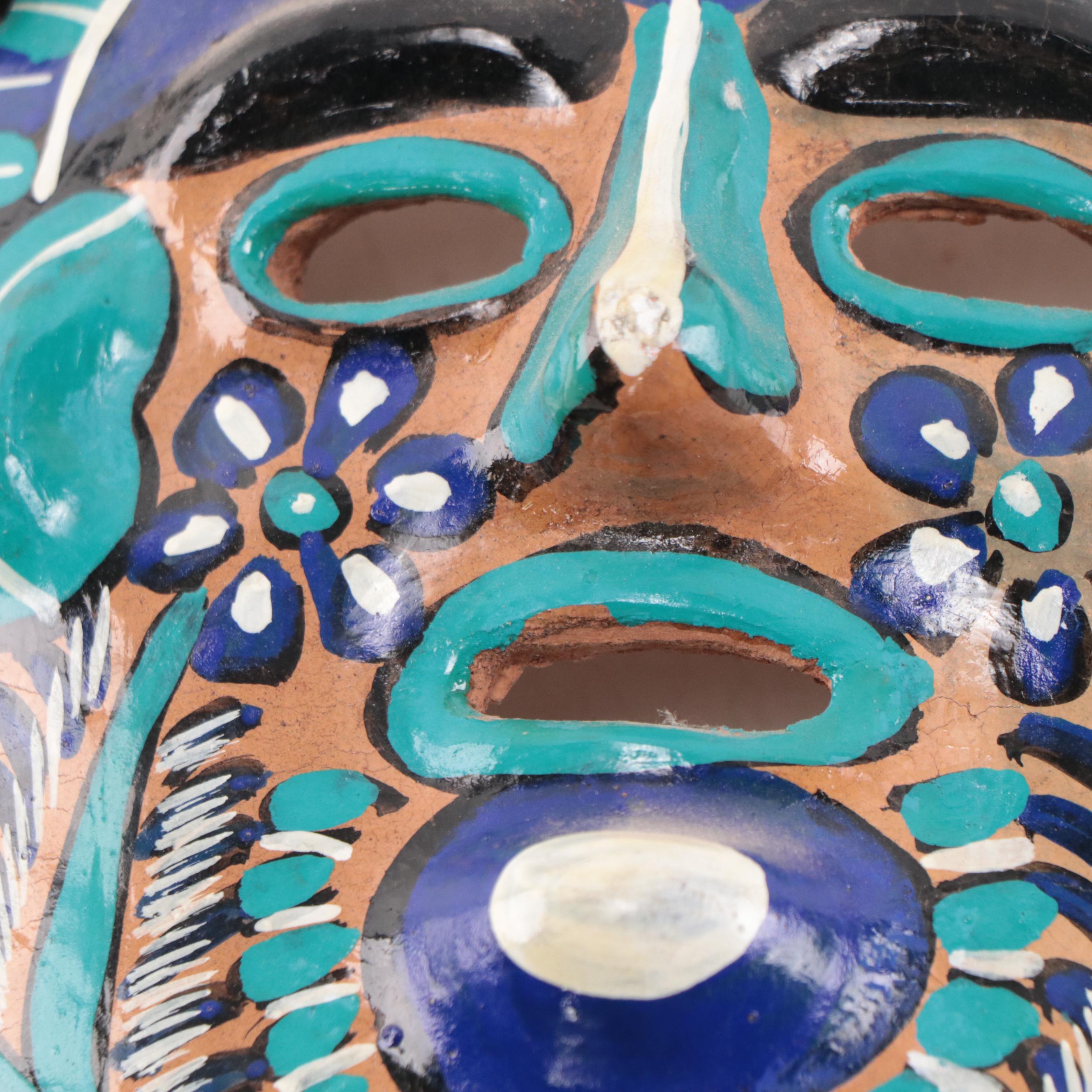 Mexican and Indonesian Carved Wood and Ceramic Masks