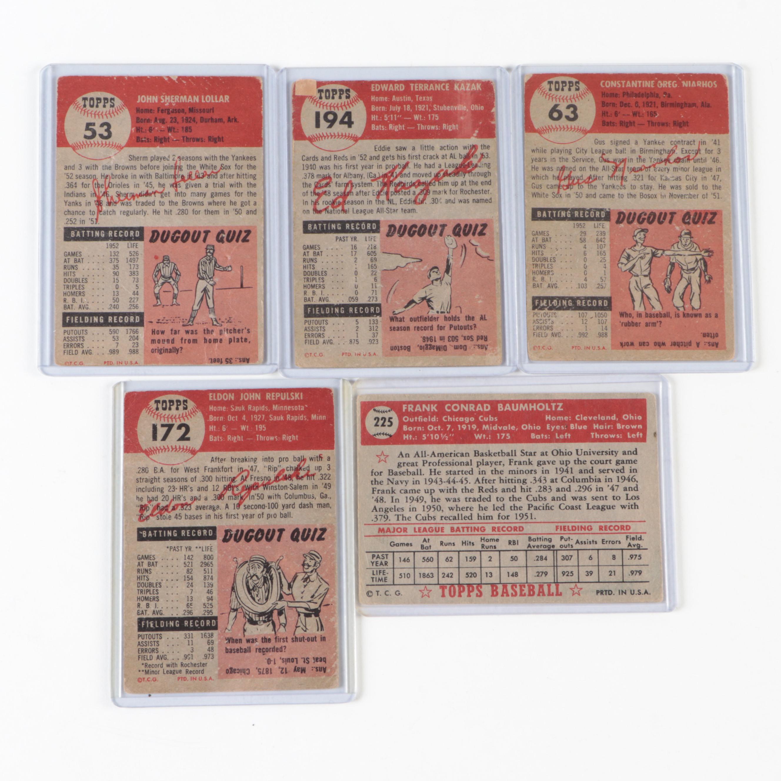 1952 and 1953 Topps Baseball Cards with Kiner, Hitchcock, Repulski and More