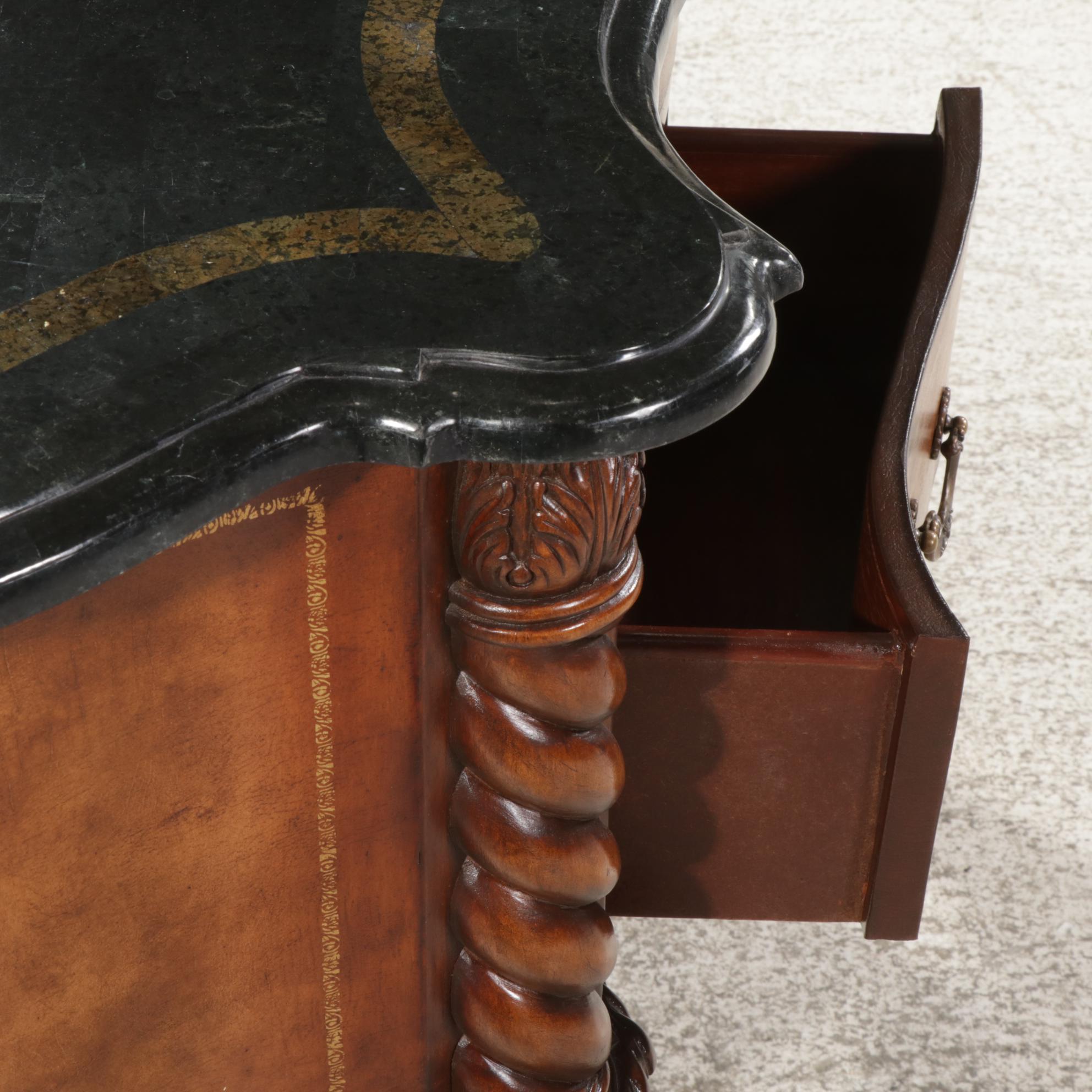 Baroque Style Carved Wood, Stone Top and Metal Foot Credenza