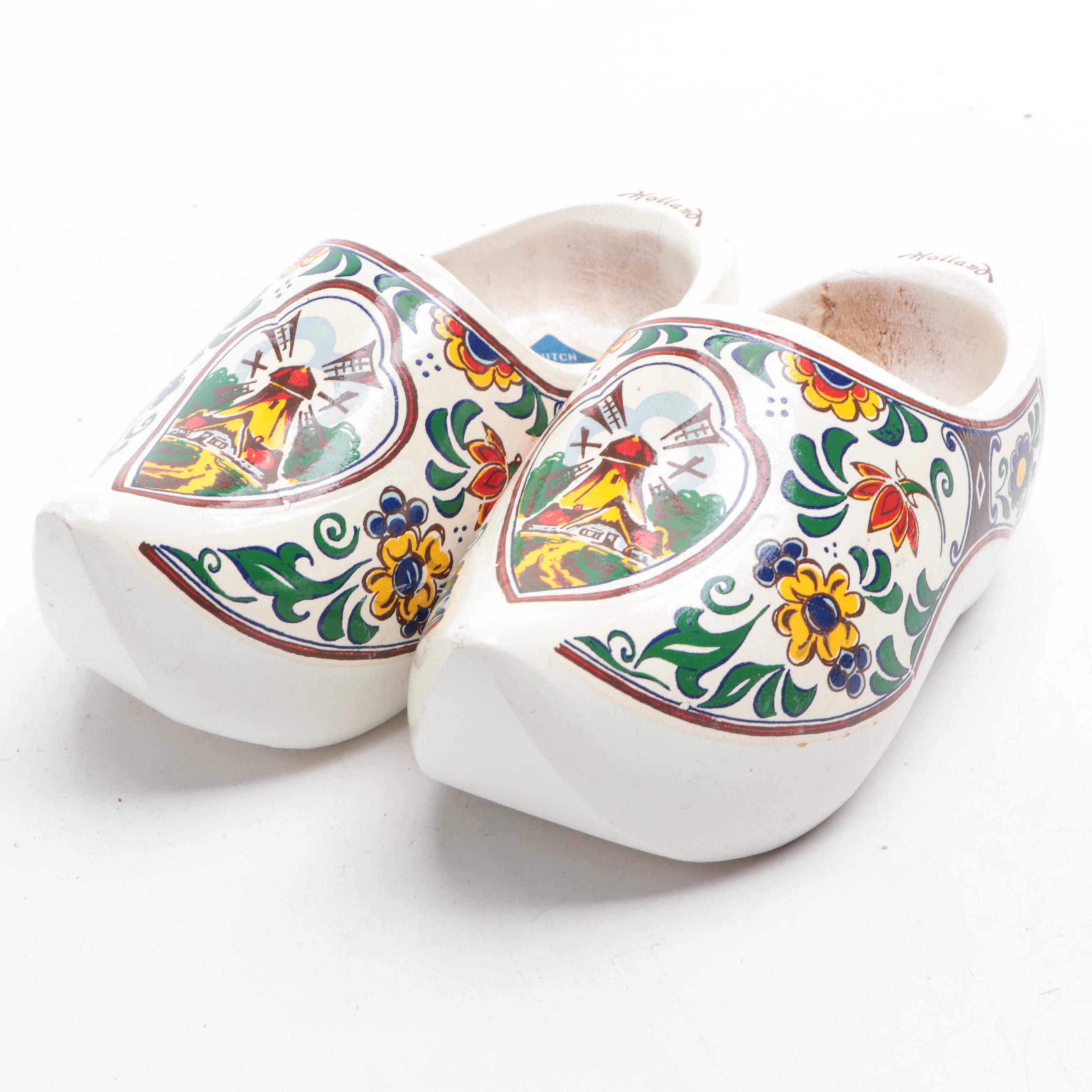 Pairs of Handcarved and Painted Dutch Wooden Clogs