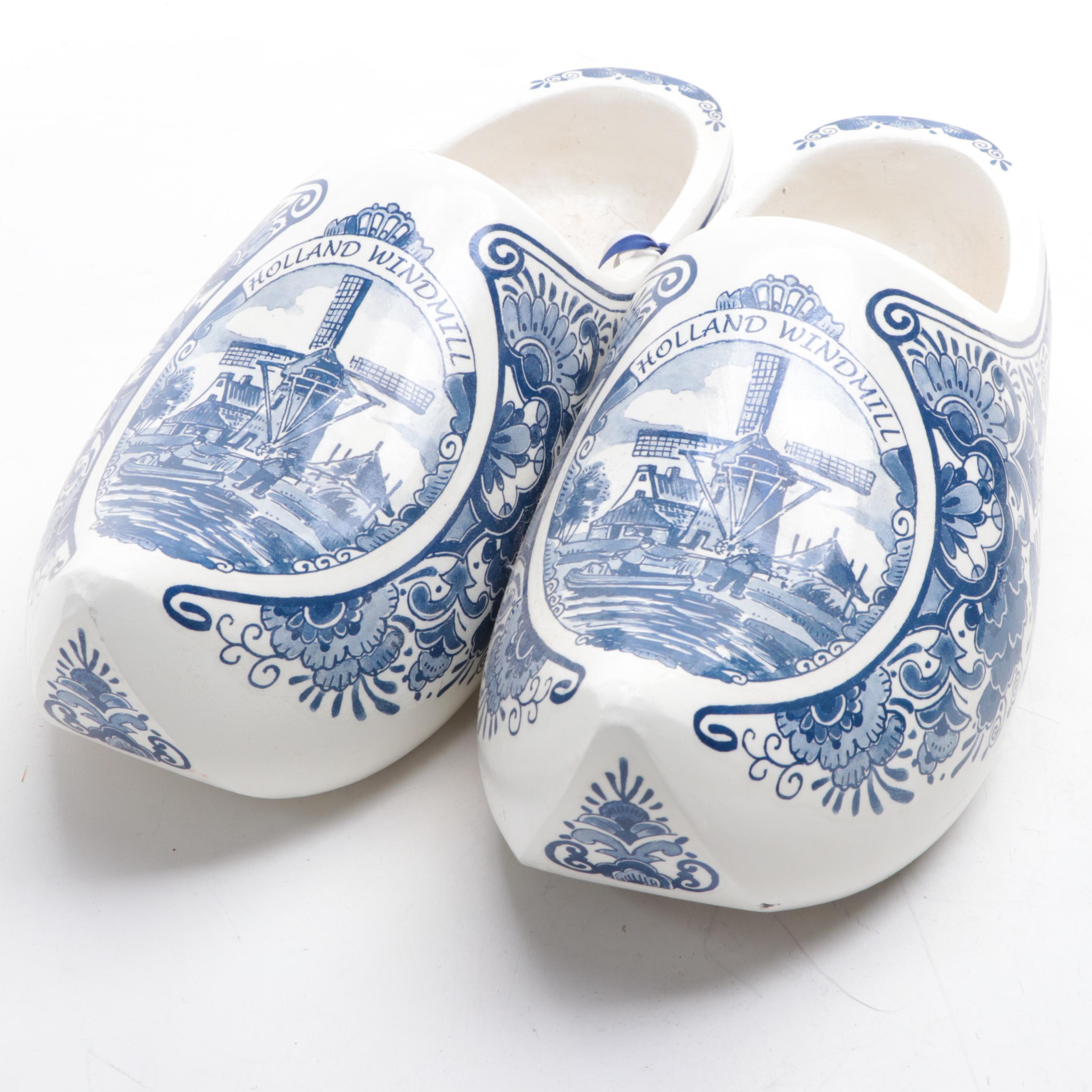 Pairs of Handcarved and Painted Dutch Wooden Clogs