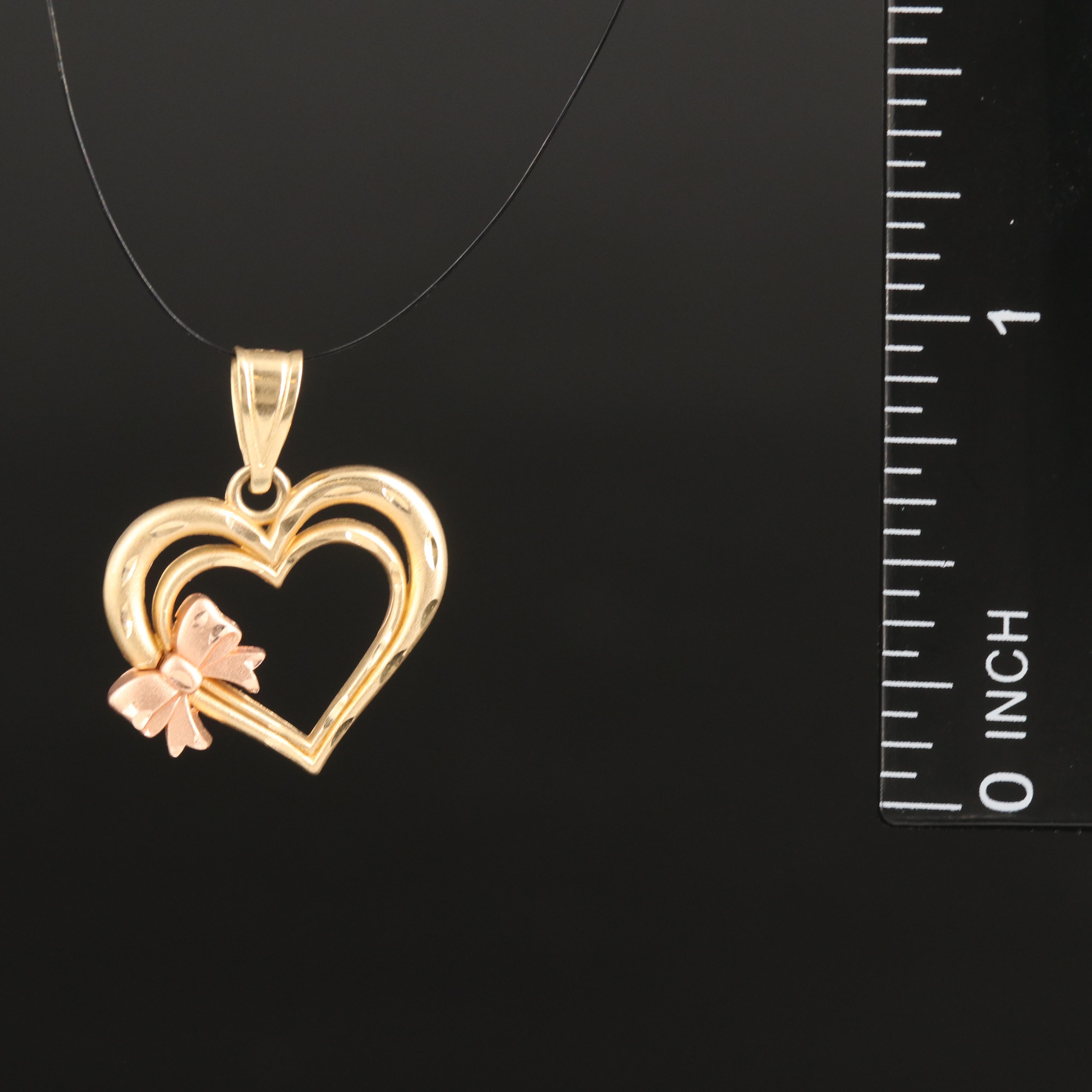 14K Heart Pendant with Rose Gold Bow Accent