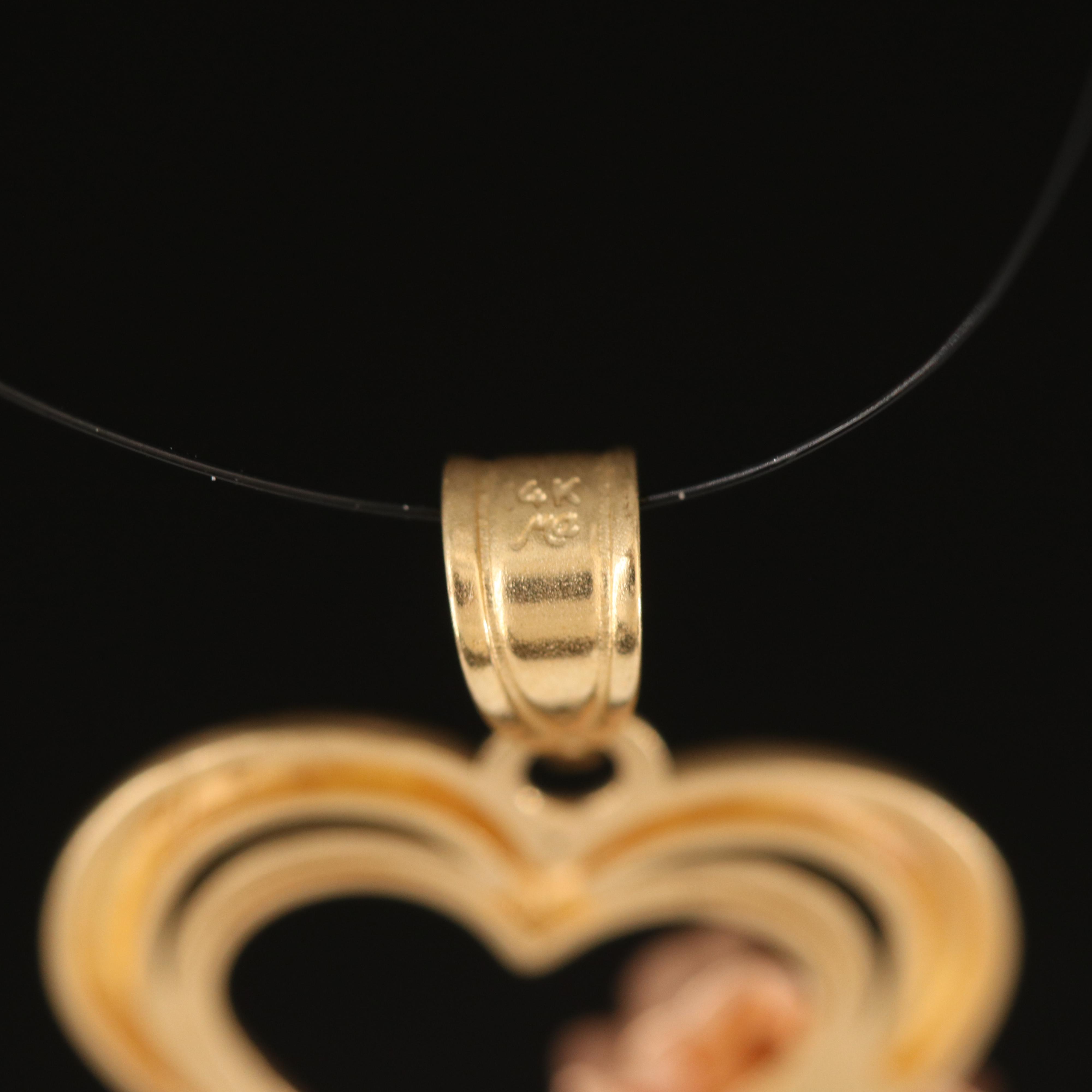 14K Heart Pendant with Rose Gold Bow Accent