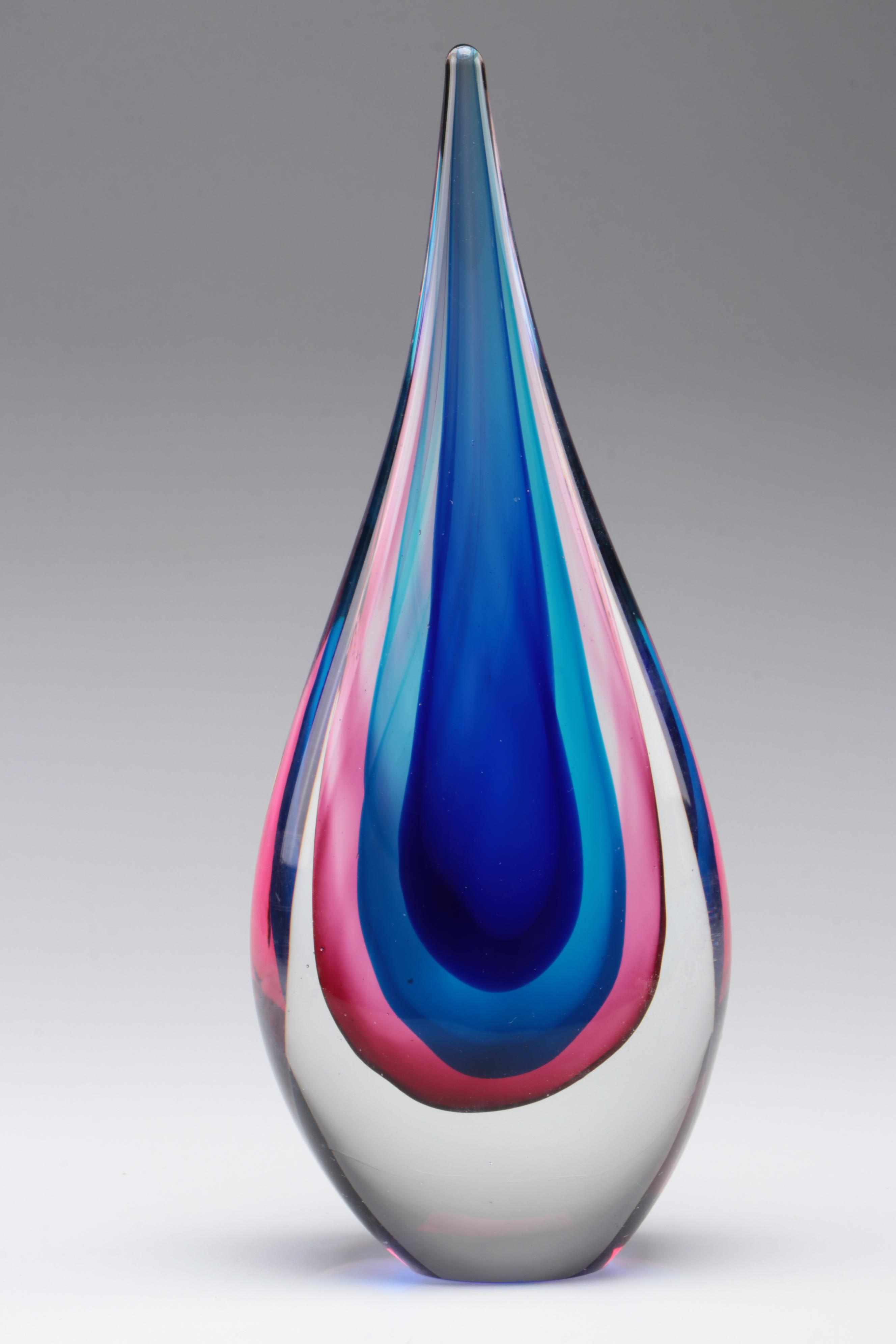 Teardrop Art Glass Paperweight and Glass Perfume Bottle
