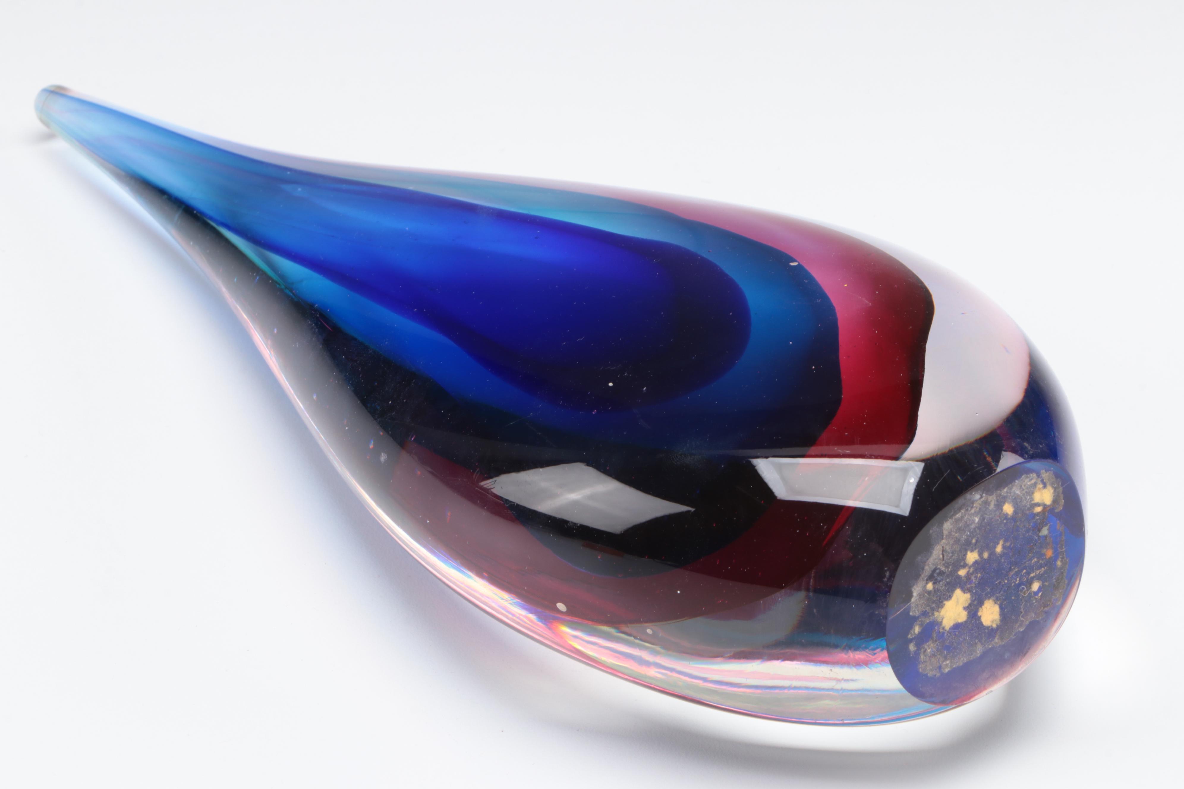 Teardrop Art Glass Paperweight and Glass Perfume Bottle