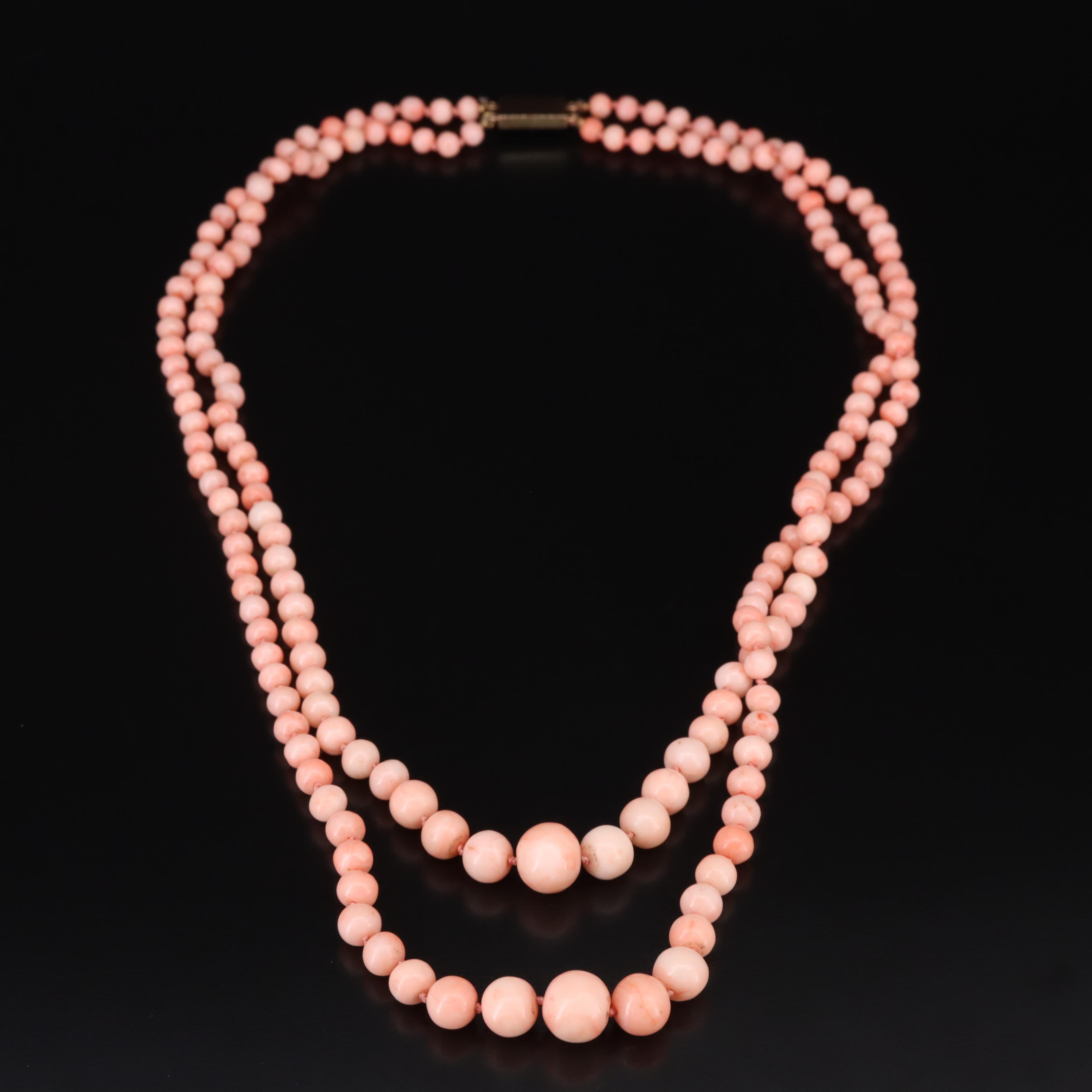 14K Coral Double Strand Necklace