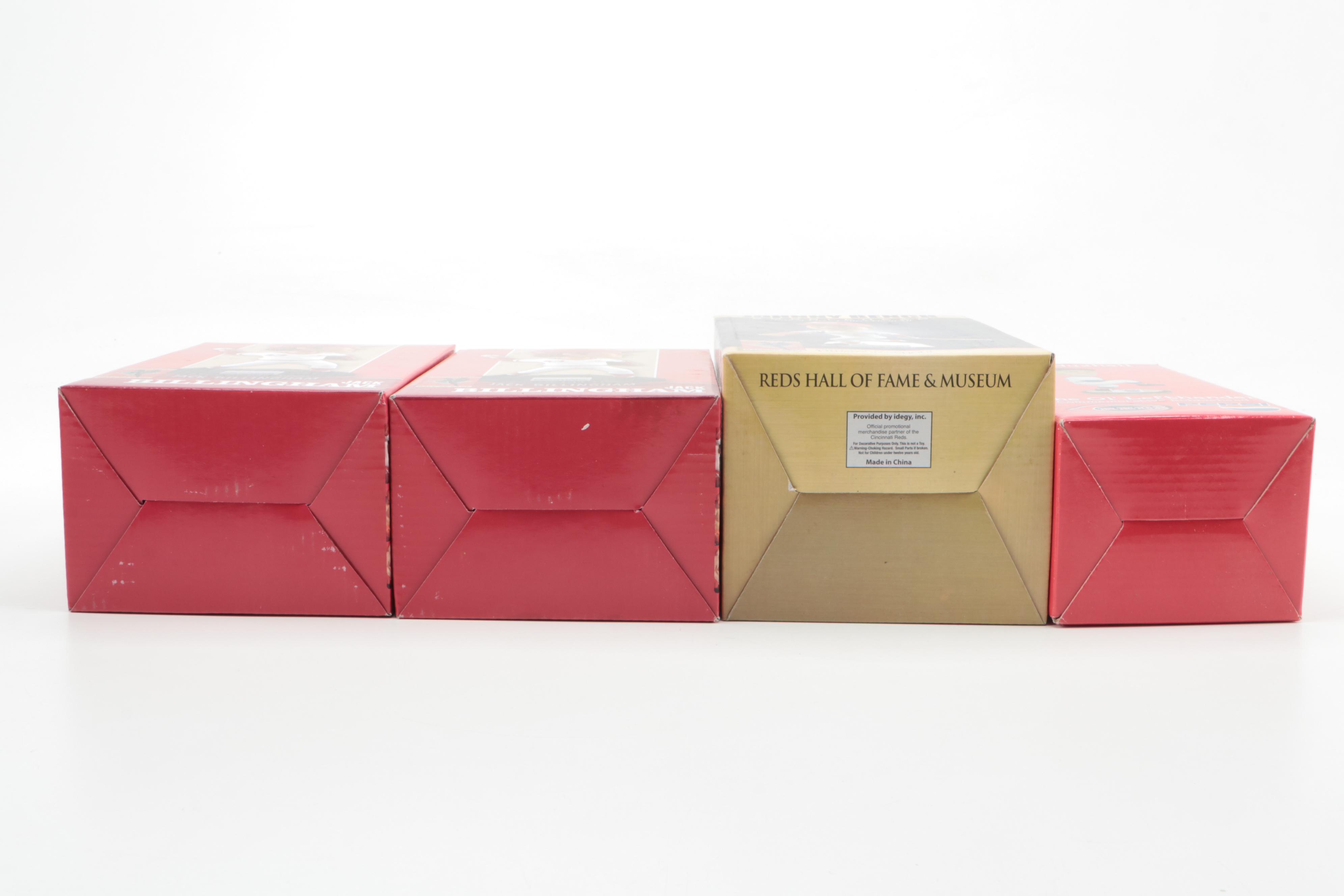 Cincinnati Reds Bobbleheads Including Nuxhall, Bench, Rose, Signed Ticket