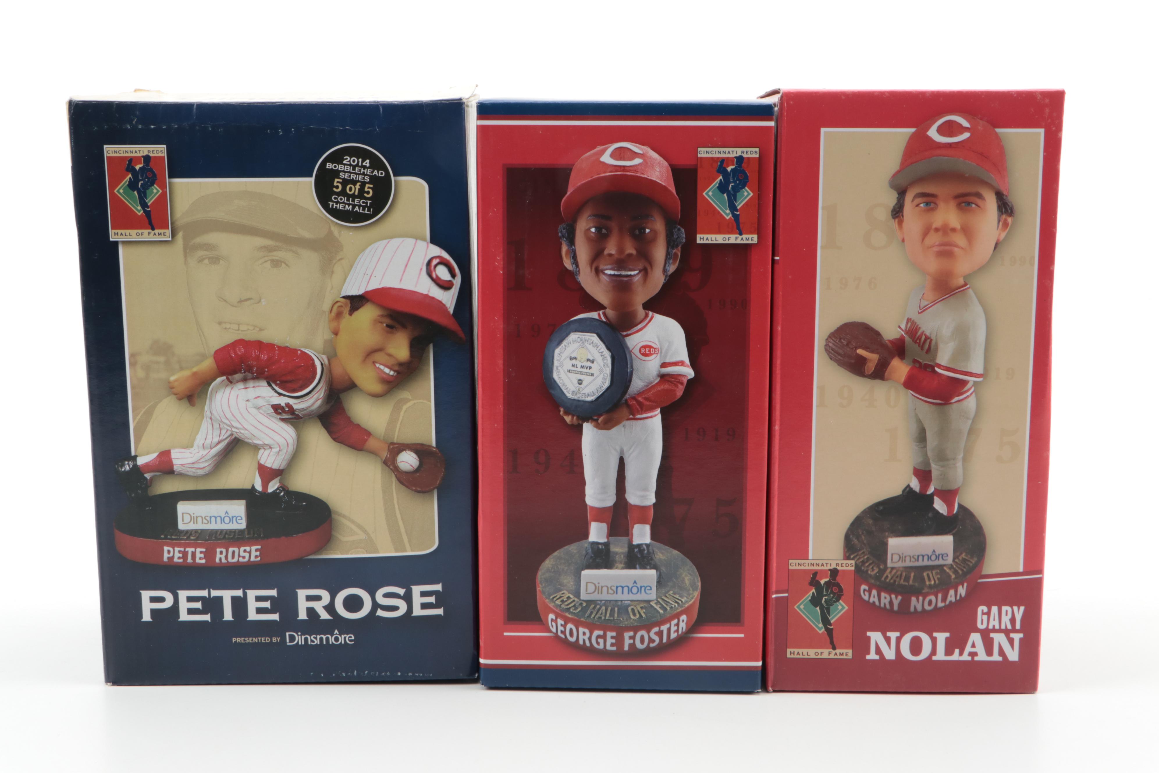 Cincinnati Reds Bobbleheads Including Nuxhall, Bench, Rose, Signed Ticket