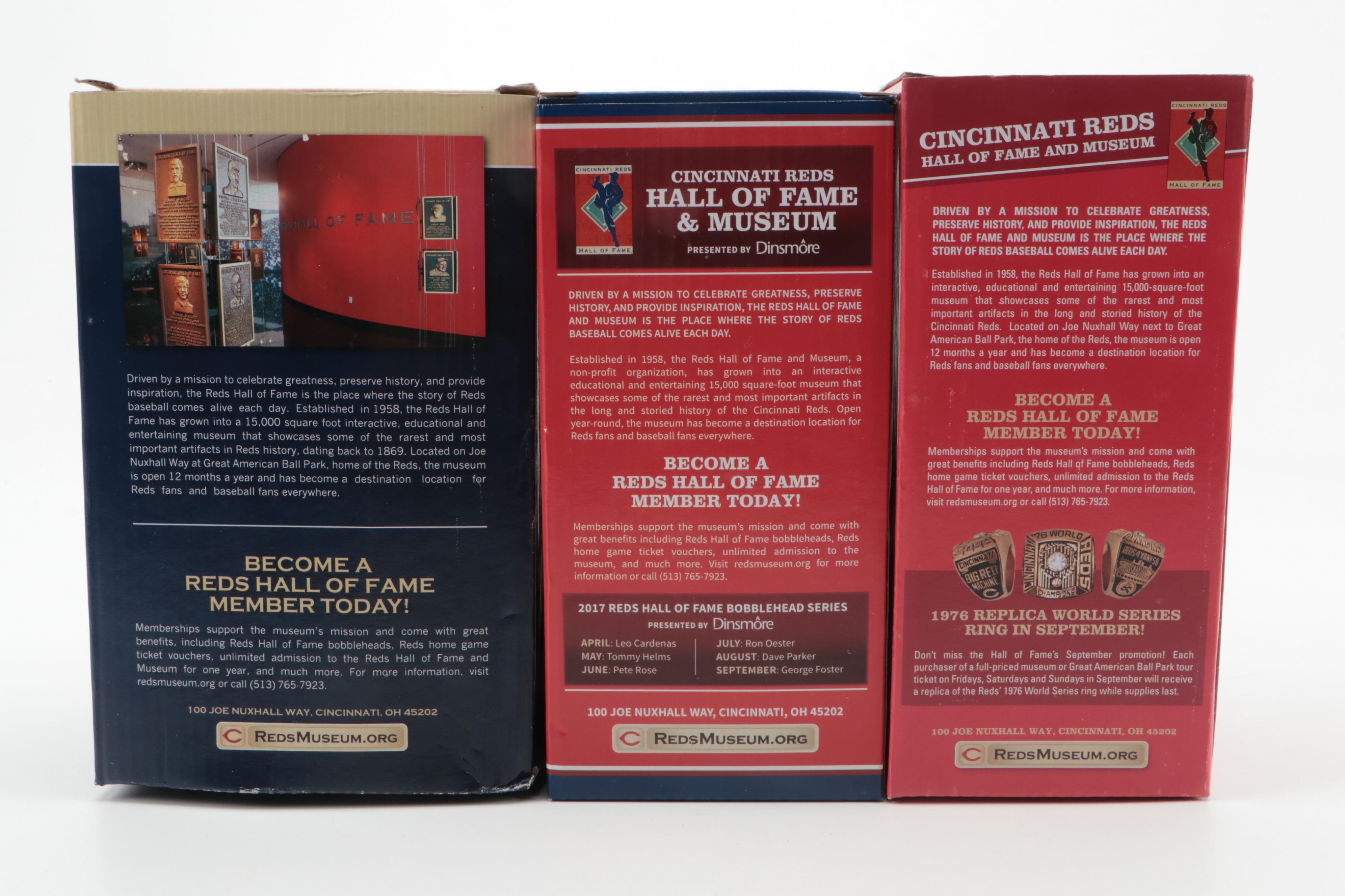 Cincinnati Reds Bobbleheads Including Nuxhall, Bench, Rose, Signed Ticket