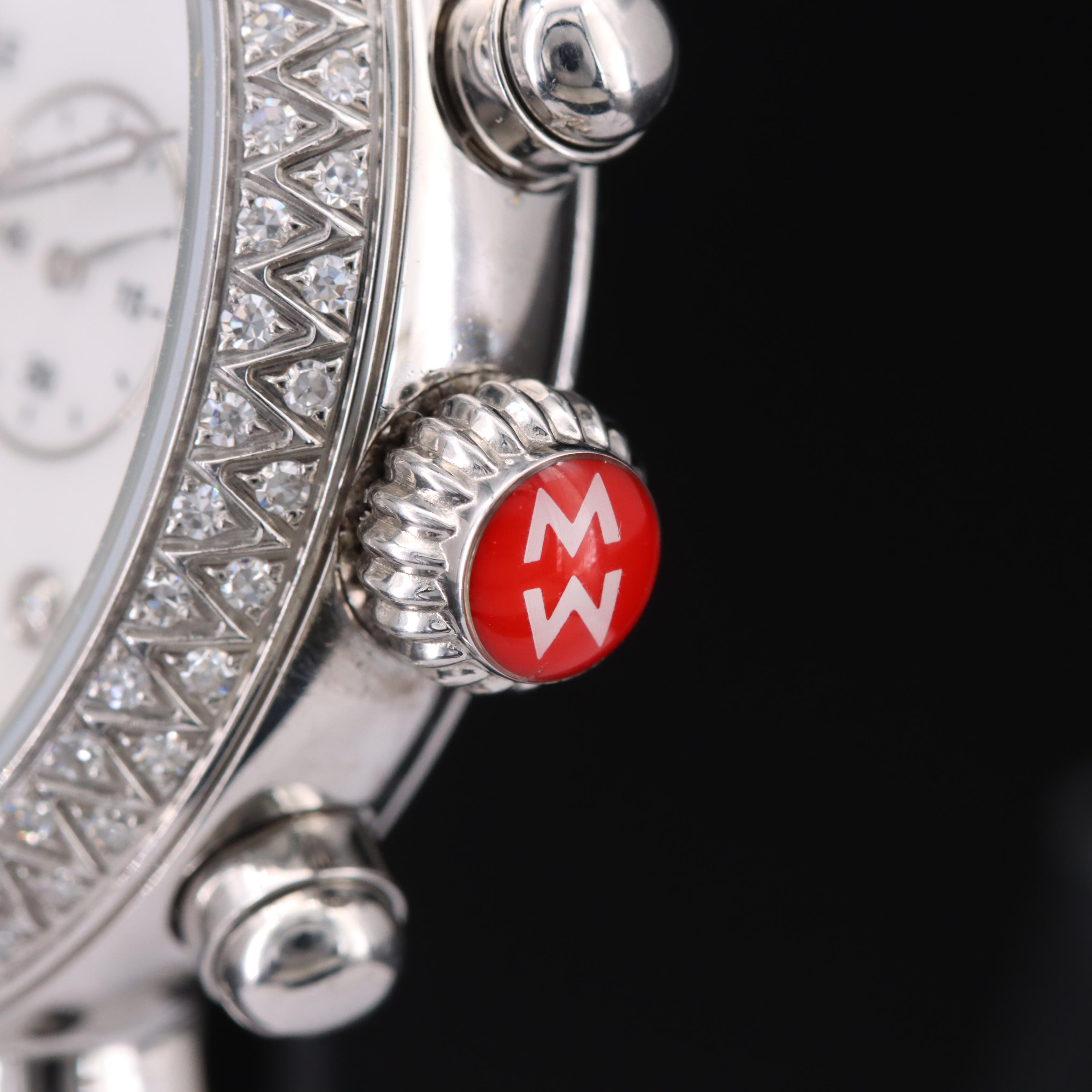 Michele Mother-of-Pearl, Diamond Dial and Bezel Chronograph Watch