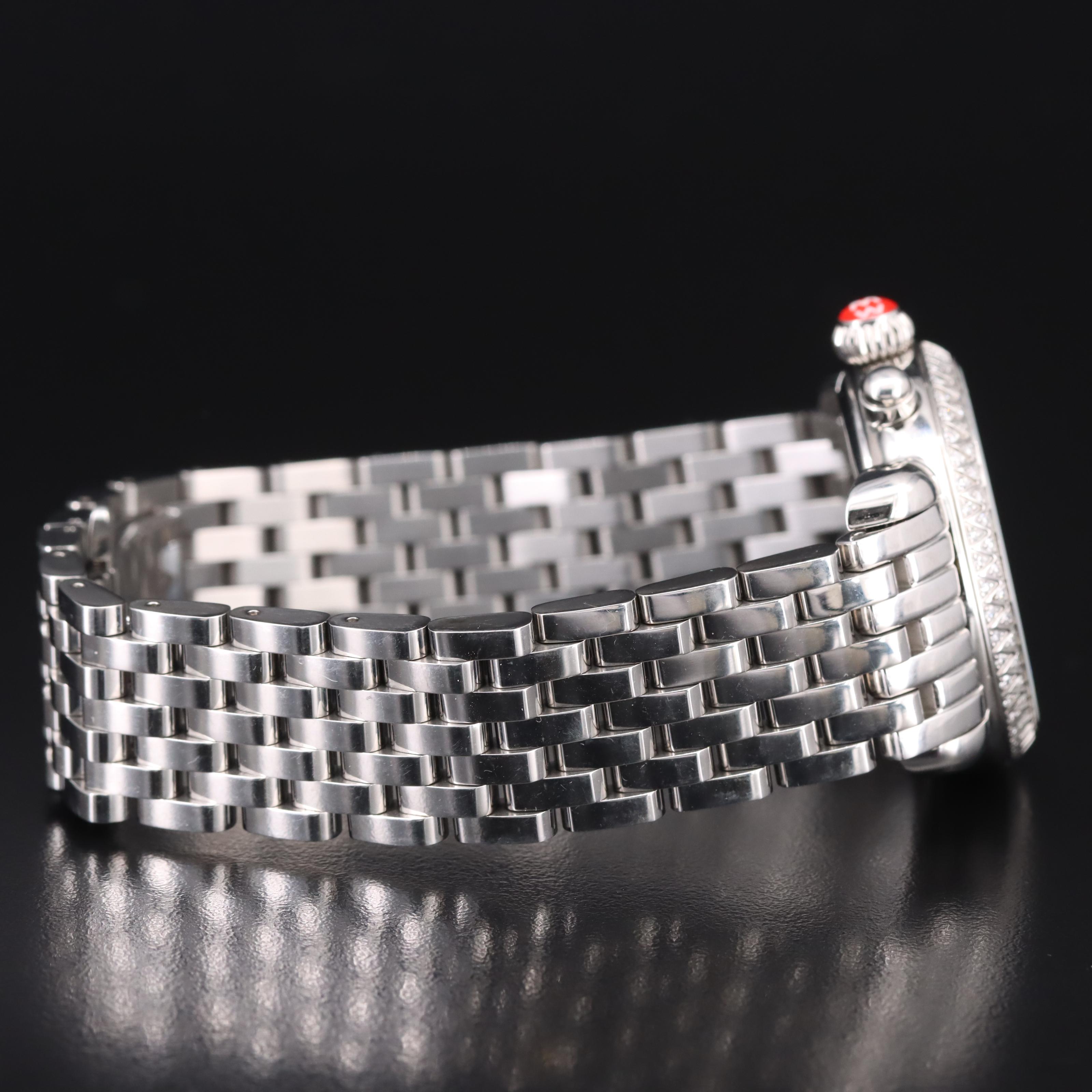 Michele Mother-of-Pearl, Diamond Dial and Bezel Chronograph Watch