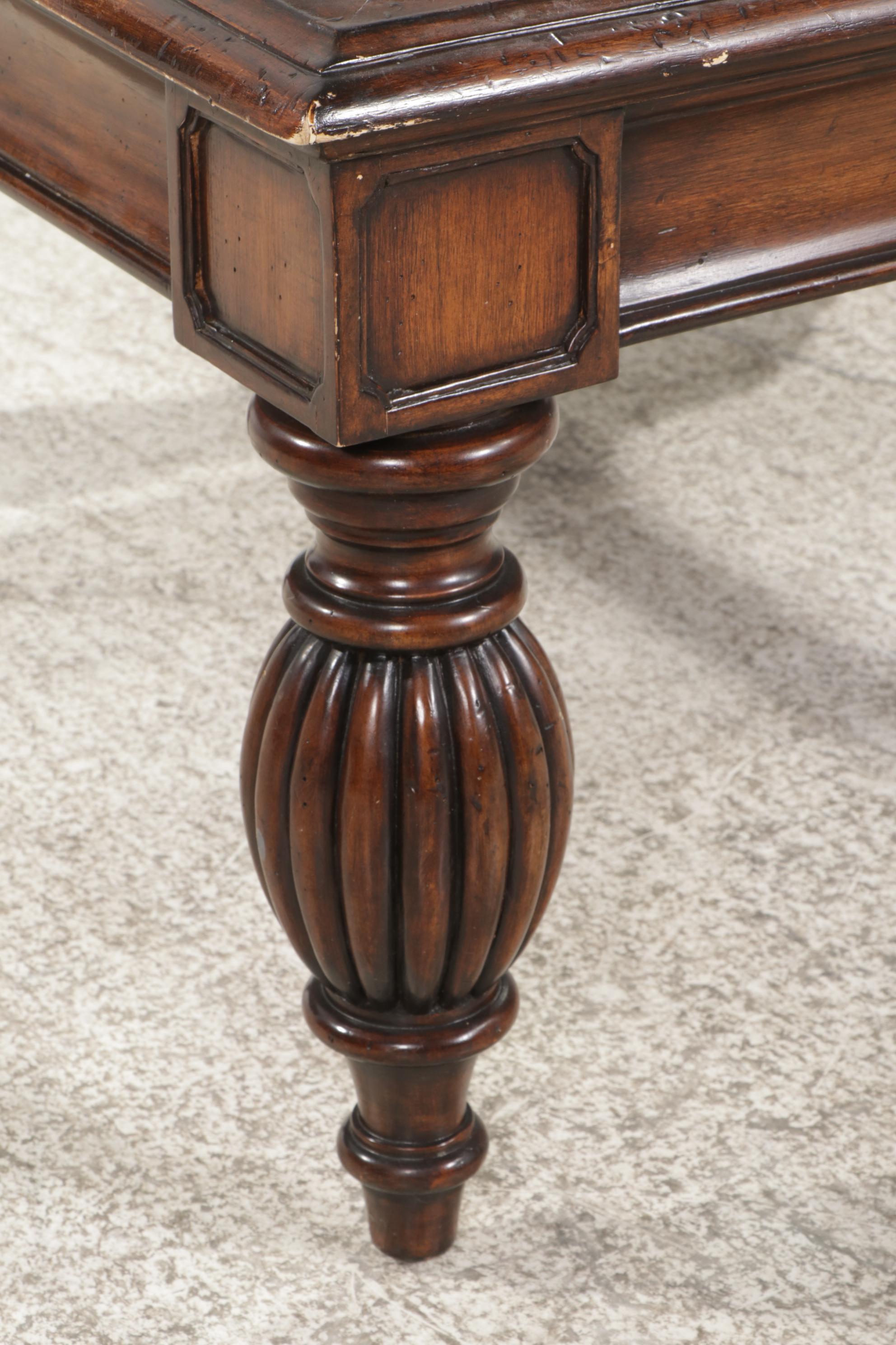 Mediterranean Style Fruitwood-Stained and Glass Top Cocktail Table