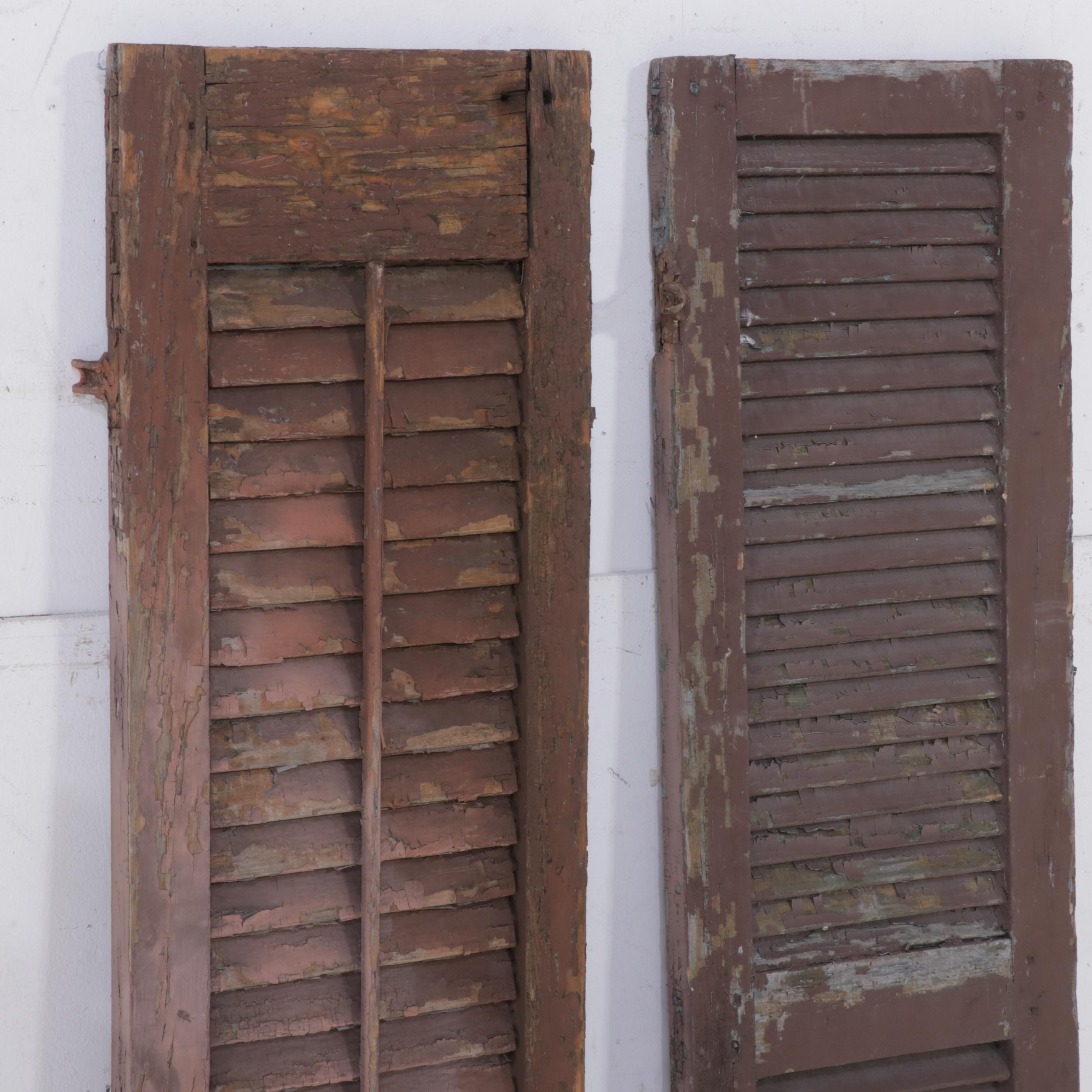 Brown-Painted Wooden Shutters, Antique