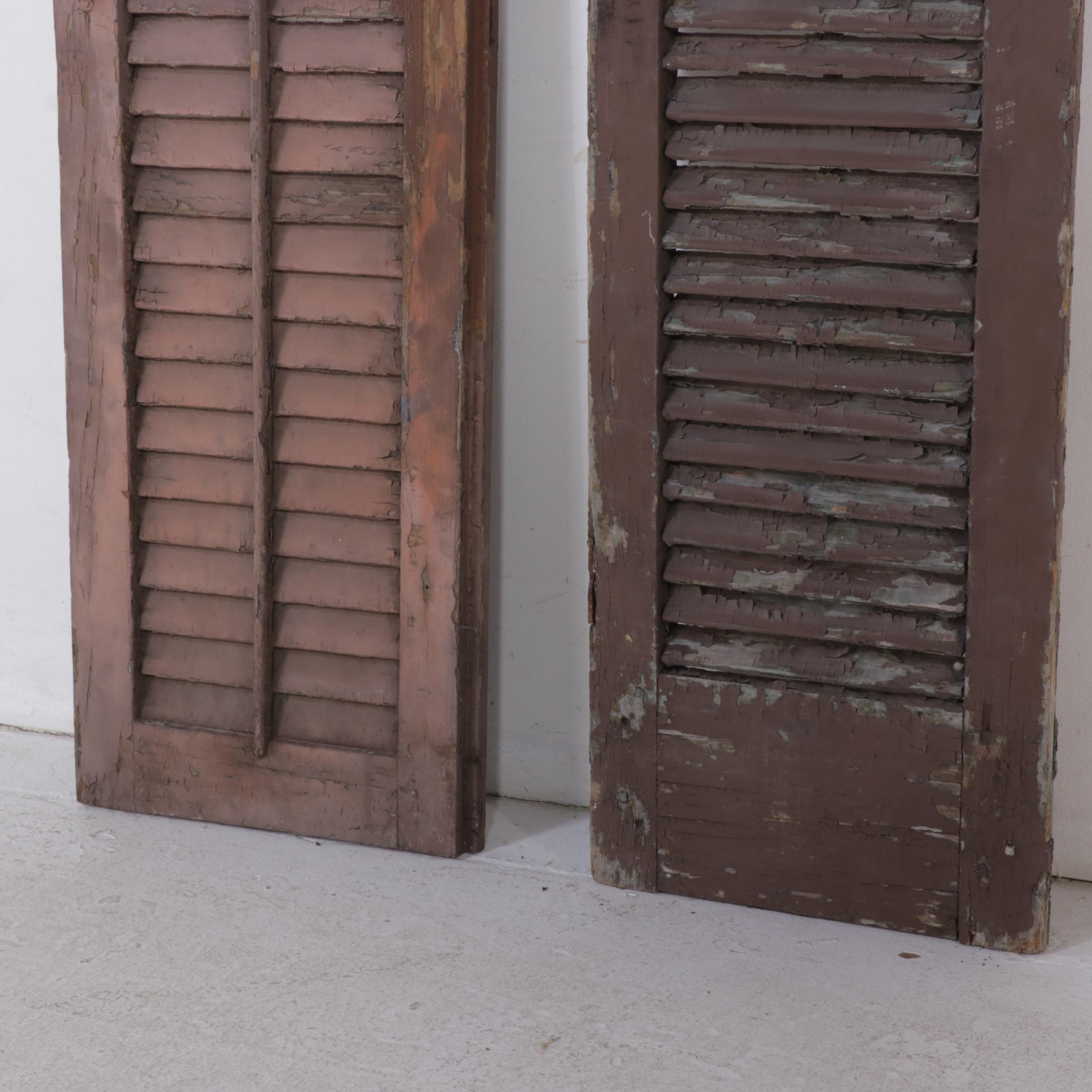Brown-Painted Wooden Shutters, Antique